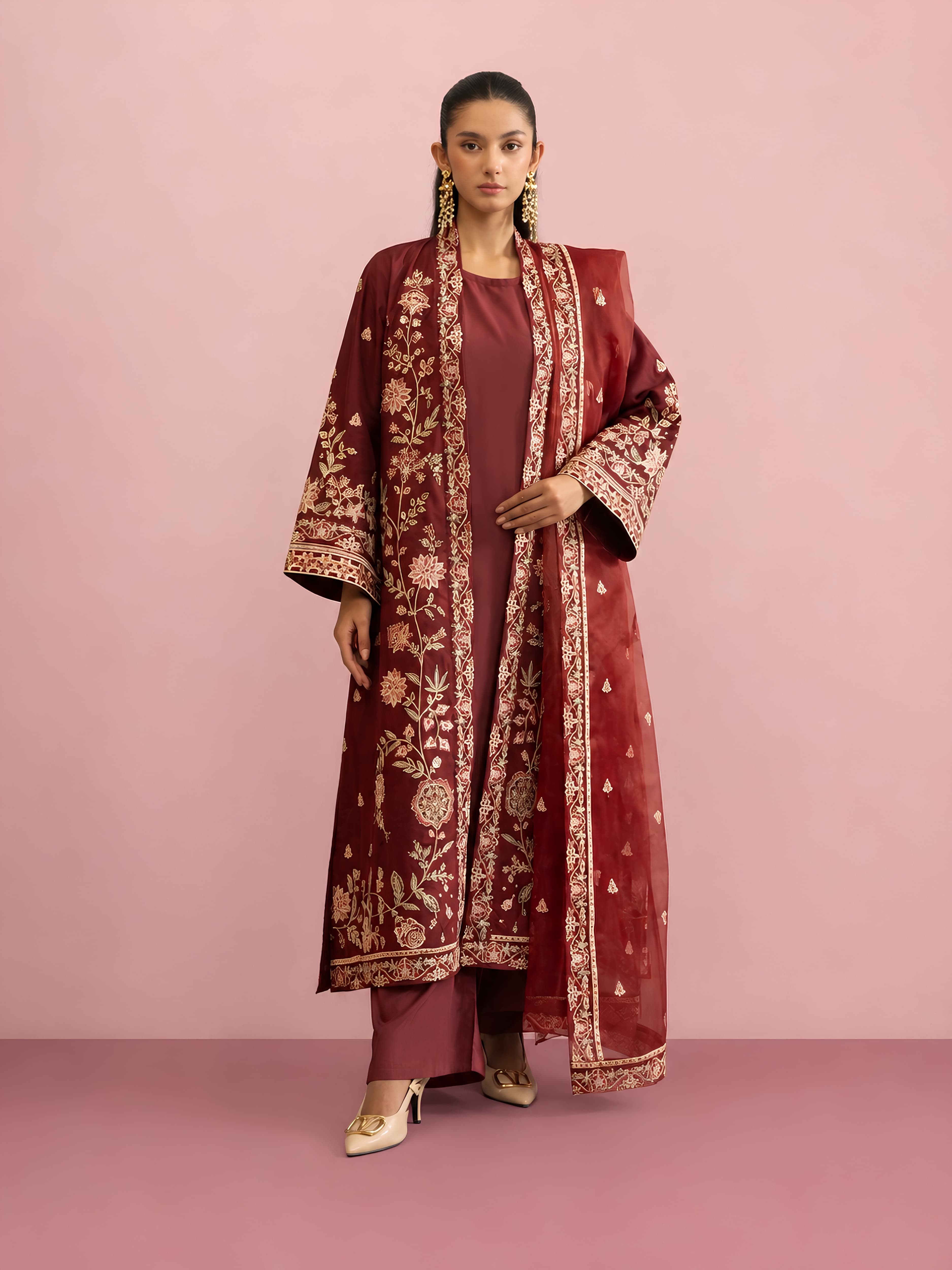 297M Luxury 4PC Salwar Kameez Set – Embroidered Jacket & Dupatta | Festive Summer Wear Pakistani Indian fashion image 2