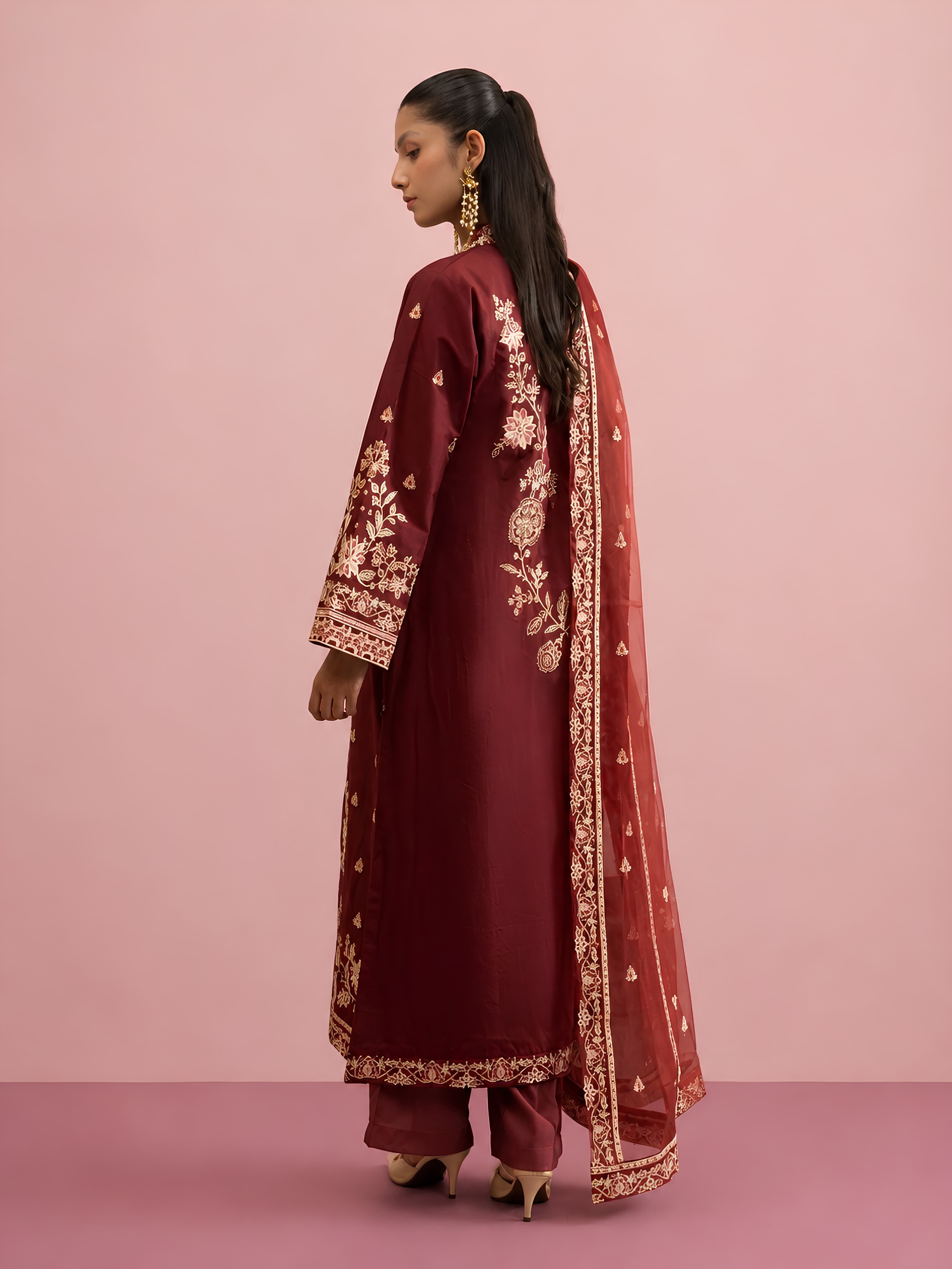 297M Luxury 4PC Salwar Kameez Set – Embroidered Jacket & Dupatta | Festive Summer Wear Pakistani Indian fashion image 3