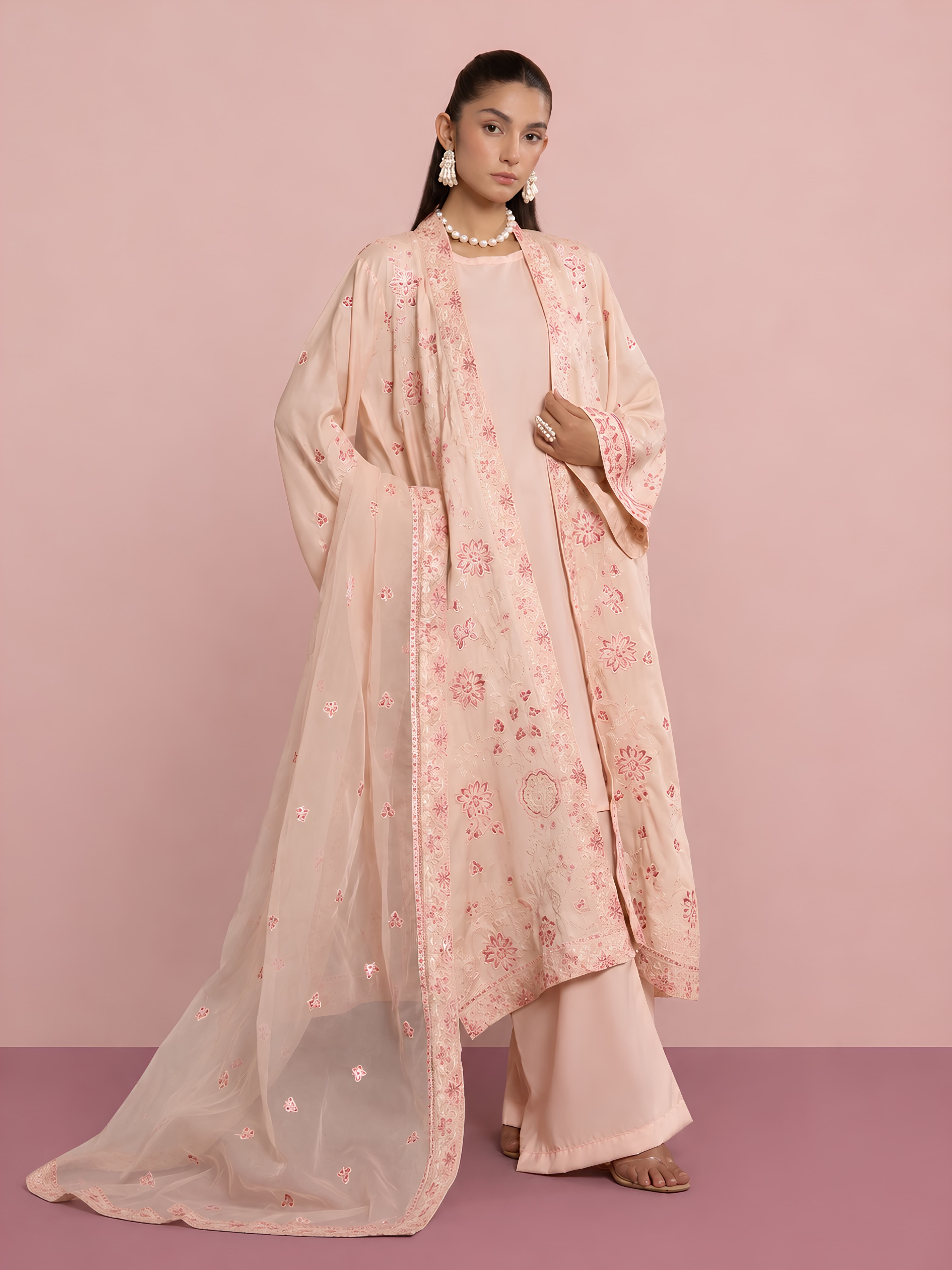 297M Luxury 4PC Salwar Kameez Set – Embroidered Jacket & Dupatta | Festive Summer Wear Pakistani Indian fashion image 4
