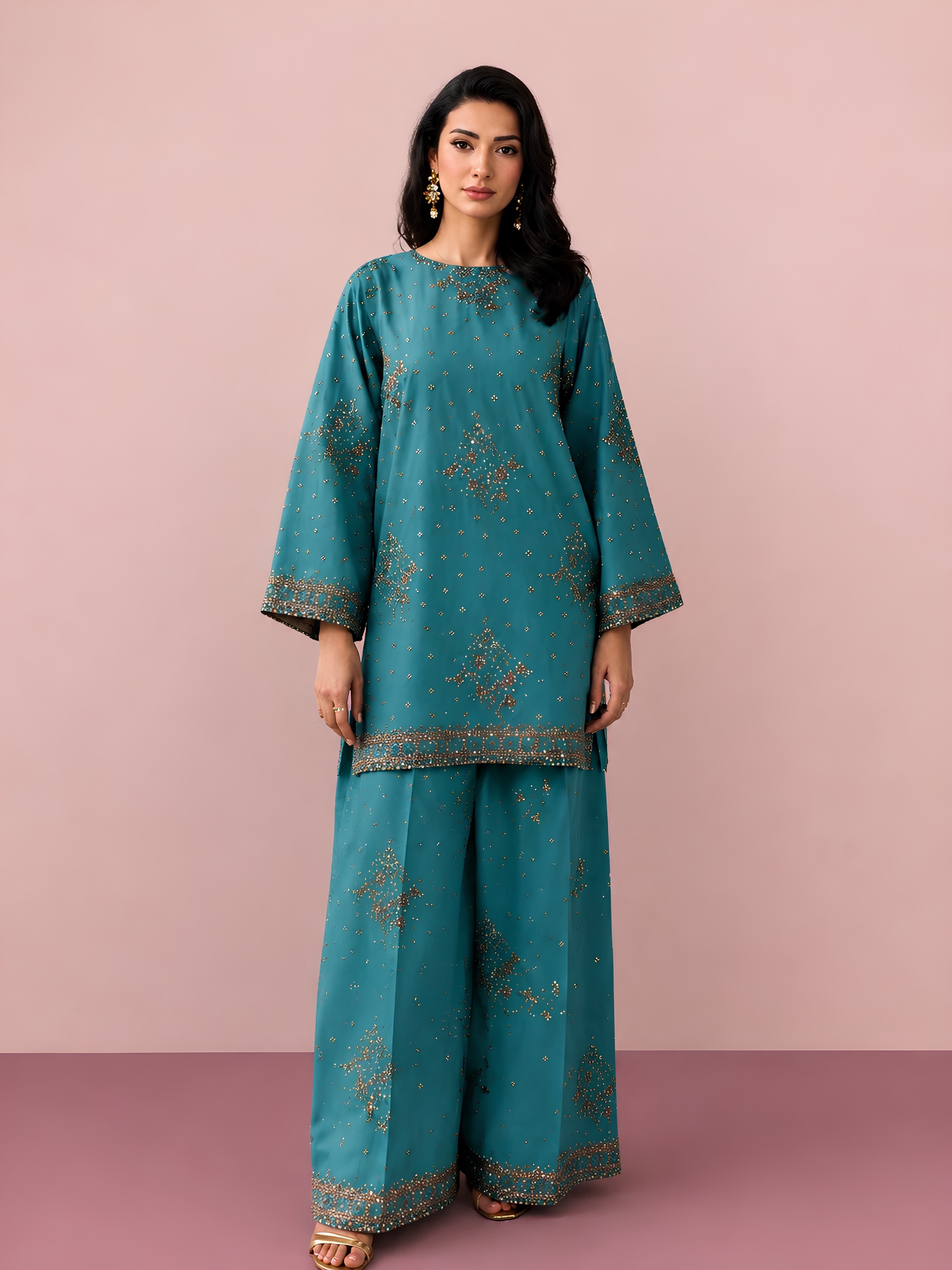 32HA Luxury Airjet Lawn Embroidered Coords | Plum & Sage | TikTok LIVE Exclusive Limited StocK image 3