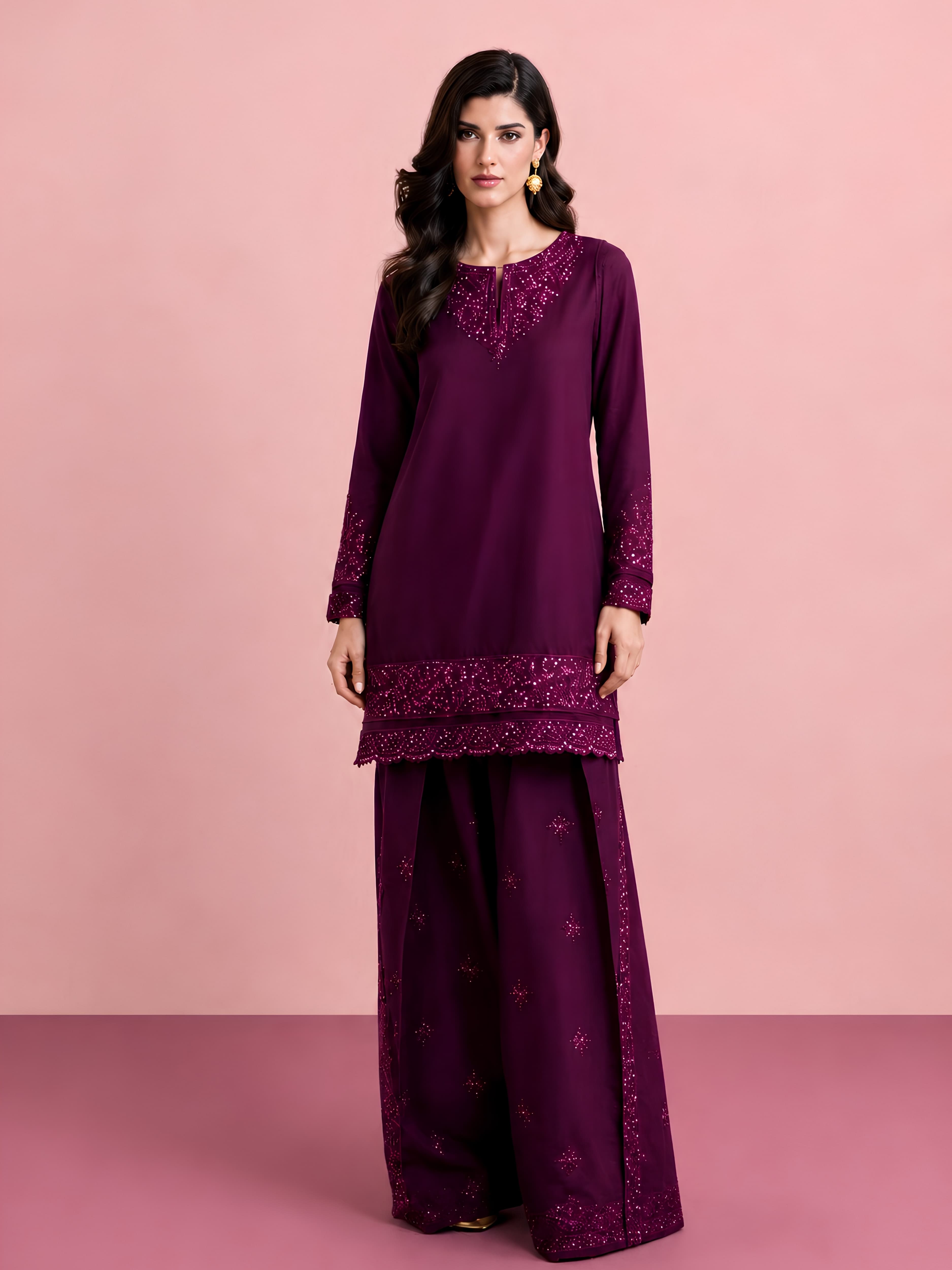 32HA Luxury Airjet Lawn Embroidered Coords | Plum & Sage | TikTok LIVE Exclusive Limited StocK image 2