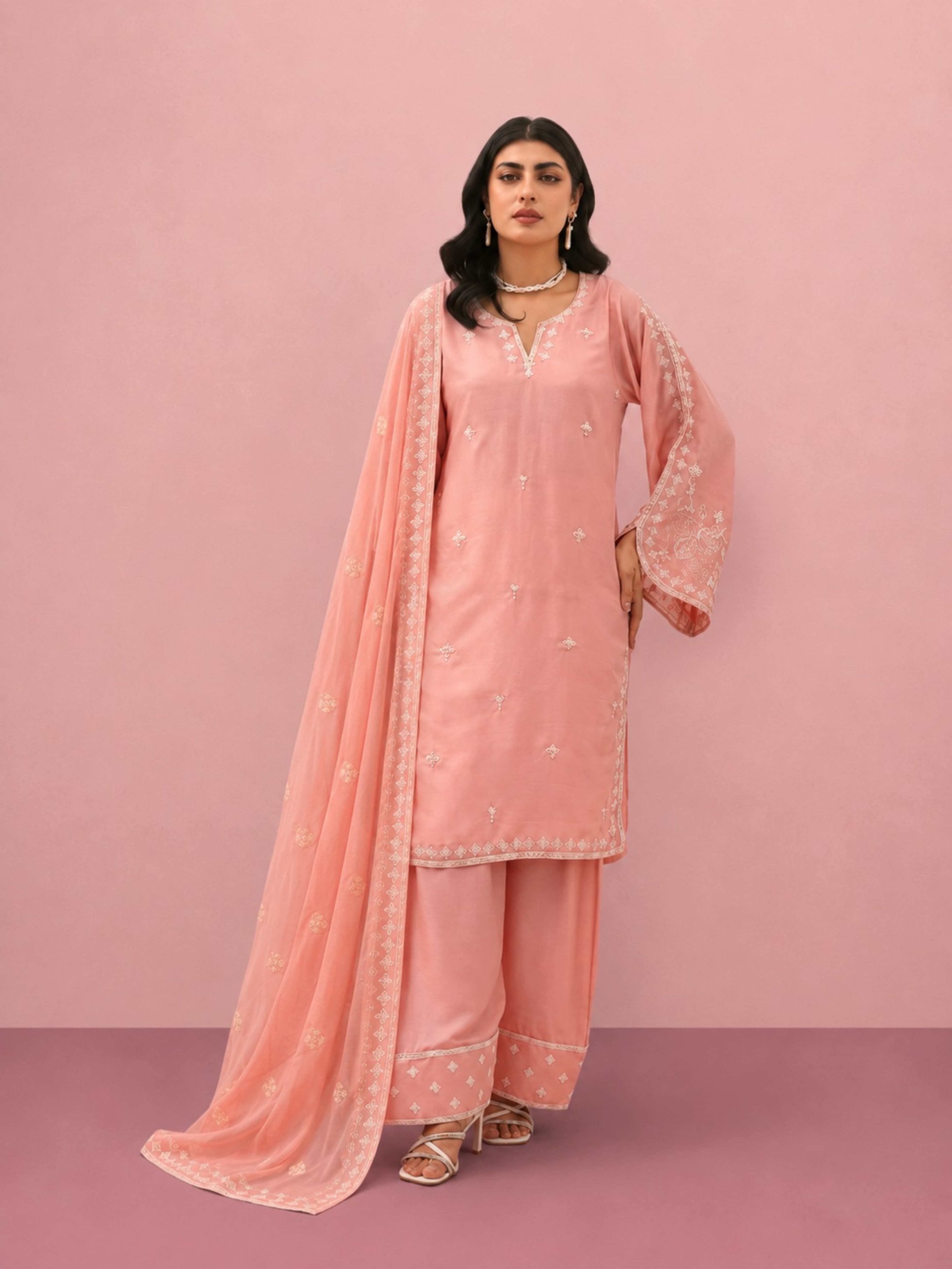 PS71 New Summer Linen Collection | Embroidered Farshi Shalwar & Bell Sleeve Kameez Pakistani Indian latest trending fashion salwar kameez image 2