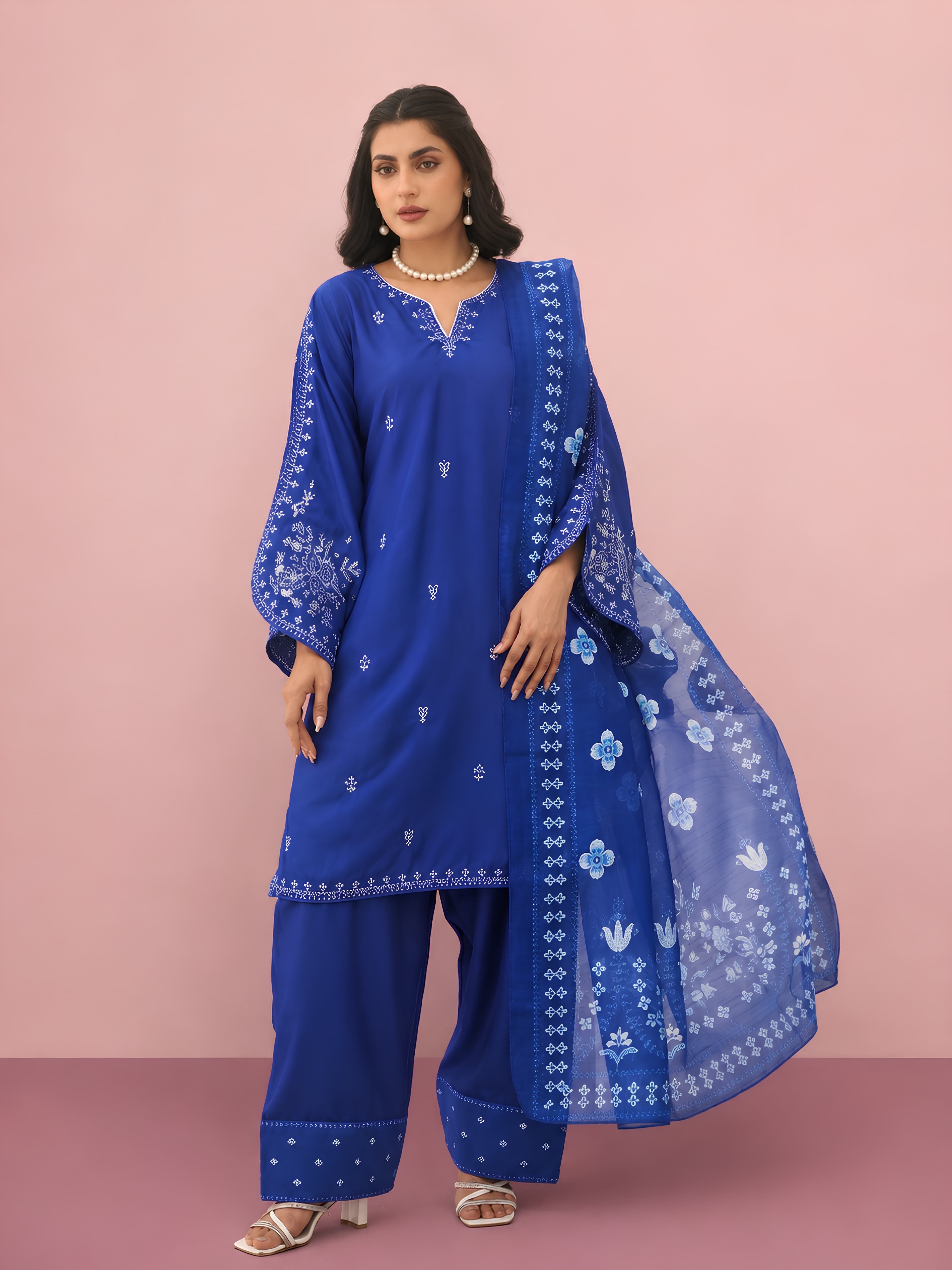 PS71 New Summer Linen Collection | Embroidered Farshi Shalwar & Bell Sleeve Kameez Pakistani Indian latest trending fashion salwar kameez image 3