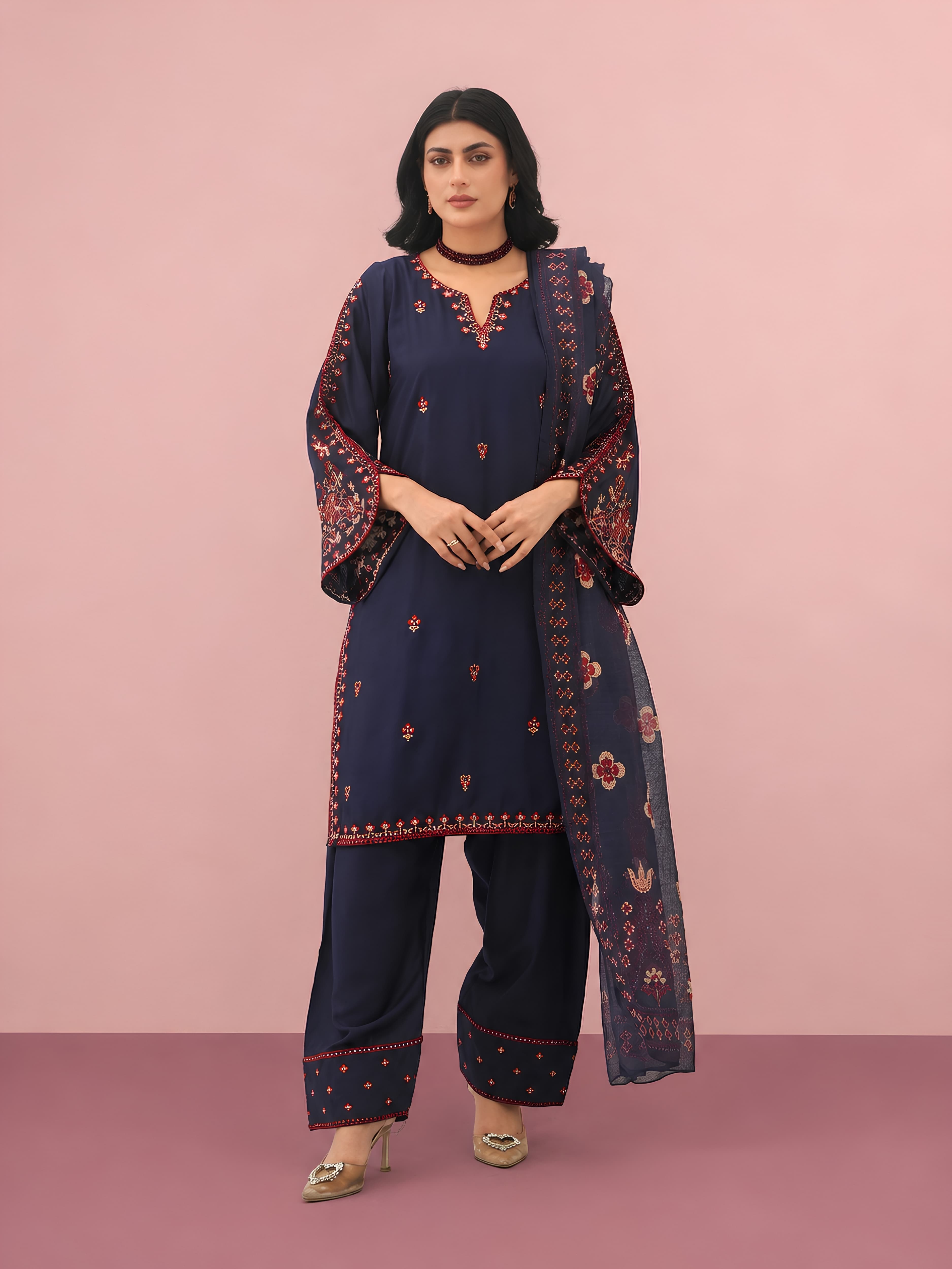PS71 New Summer Linen Collection | Embroidered Farshi Shalwar & Bell Sleeve Kameez Pakistani Indian latest trending fashion salwar kameez image 4