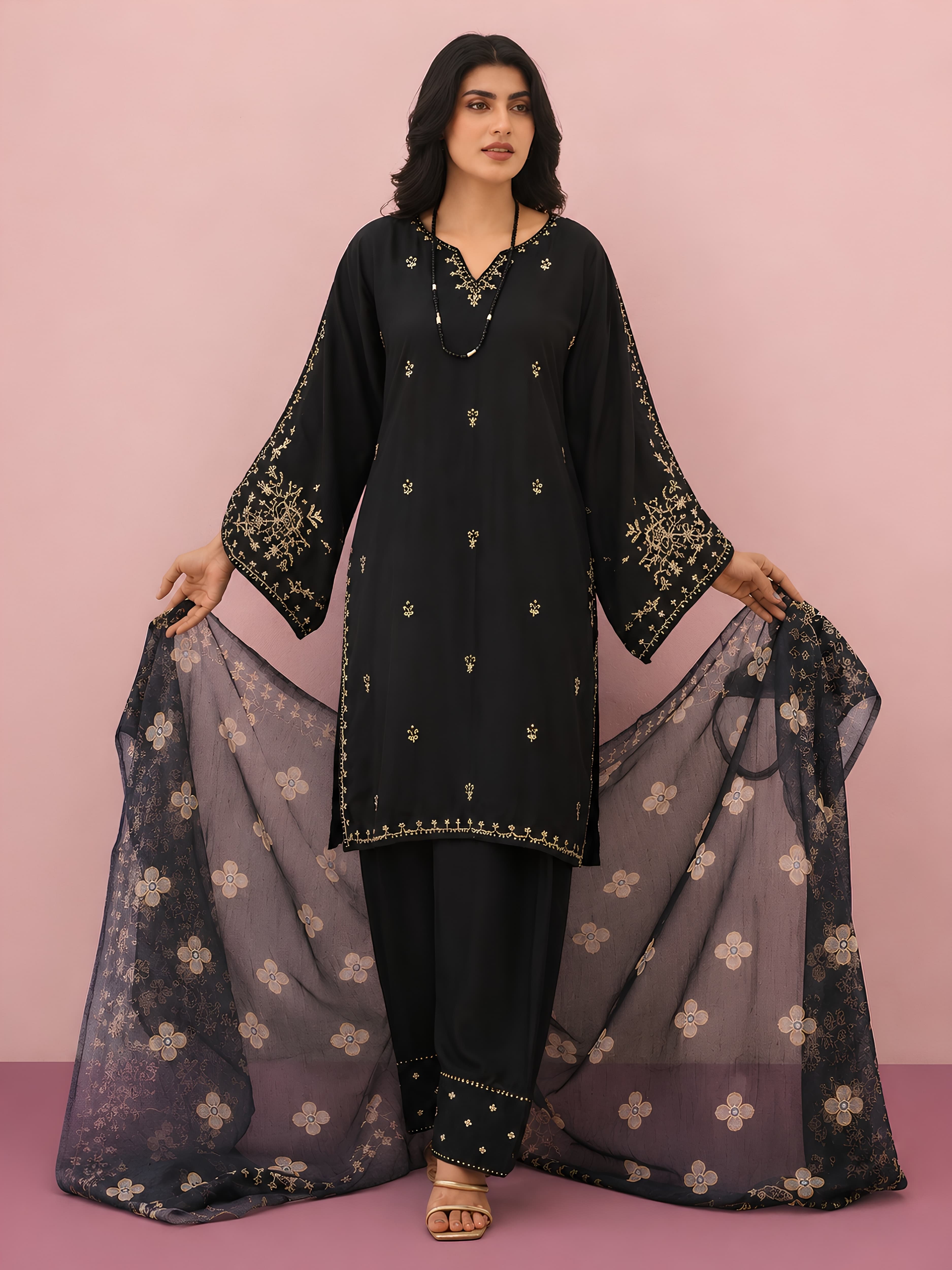 PS71 New Summer Linen Collection | Embroidered Farshi Shalwar & Bell Sleeve Kameez Pakistani Indian latest trending fashion salwar kameez image 8