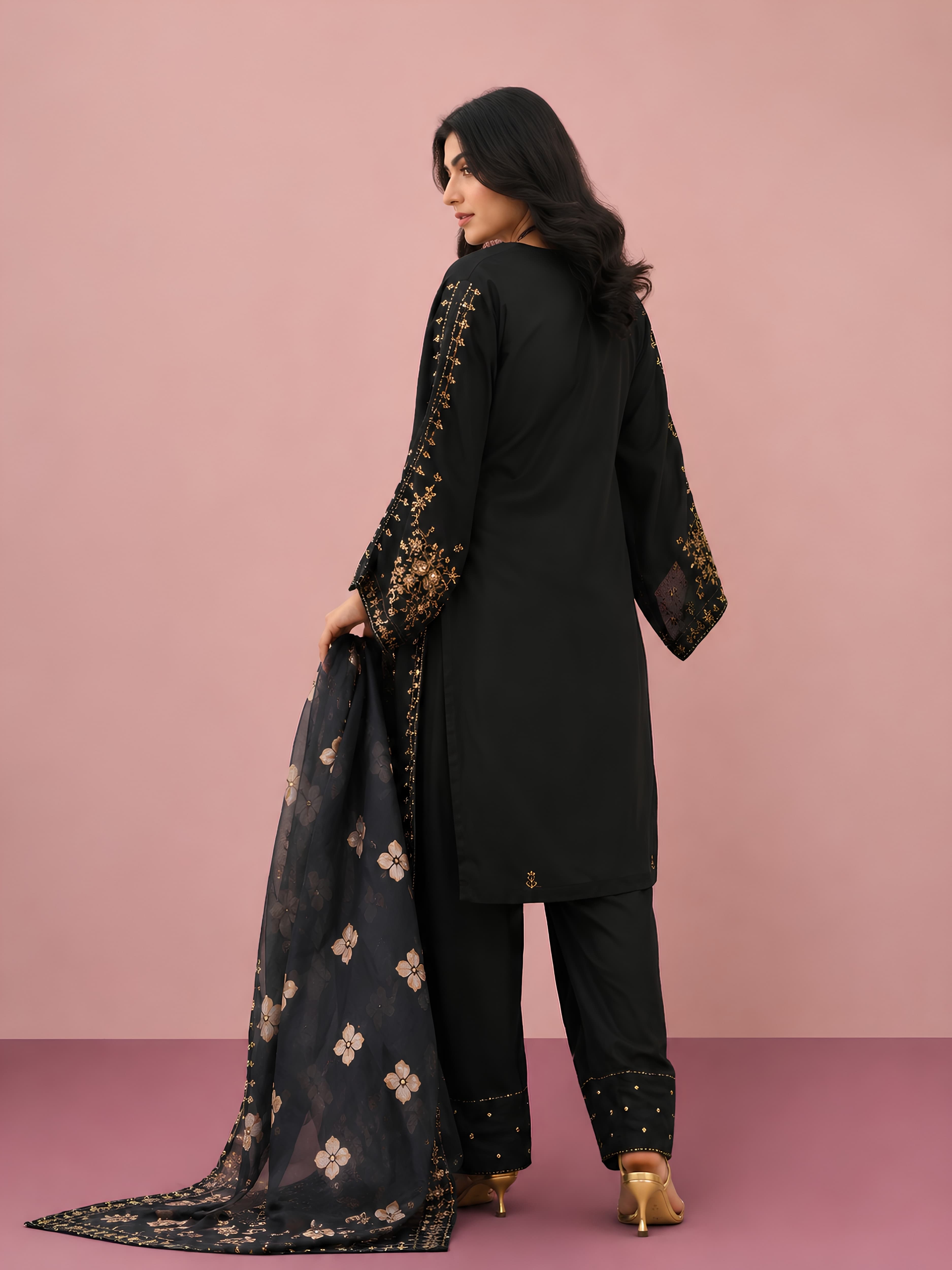 PS71 New Summer Linen Collection | Embroidered Farshi Shalwar & Bell Sleeve Kameez Pakistani Indian latest trending fashion salwar kameez image 9
