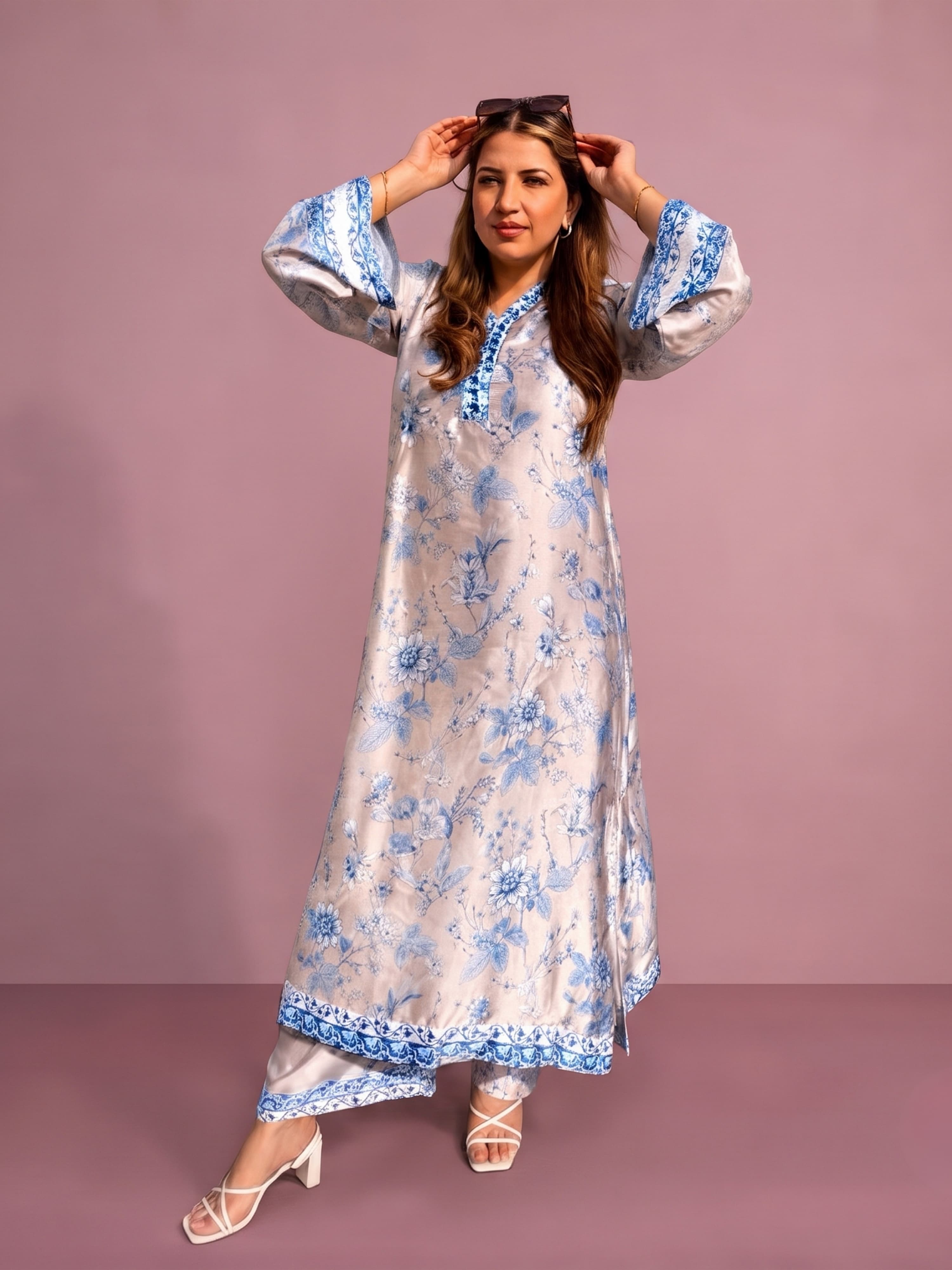35SV Heatwave Ready | Silk Kaftans in 2 Stunning Colours Summer treading printed kaftans emblished neckline women’s coords image 4