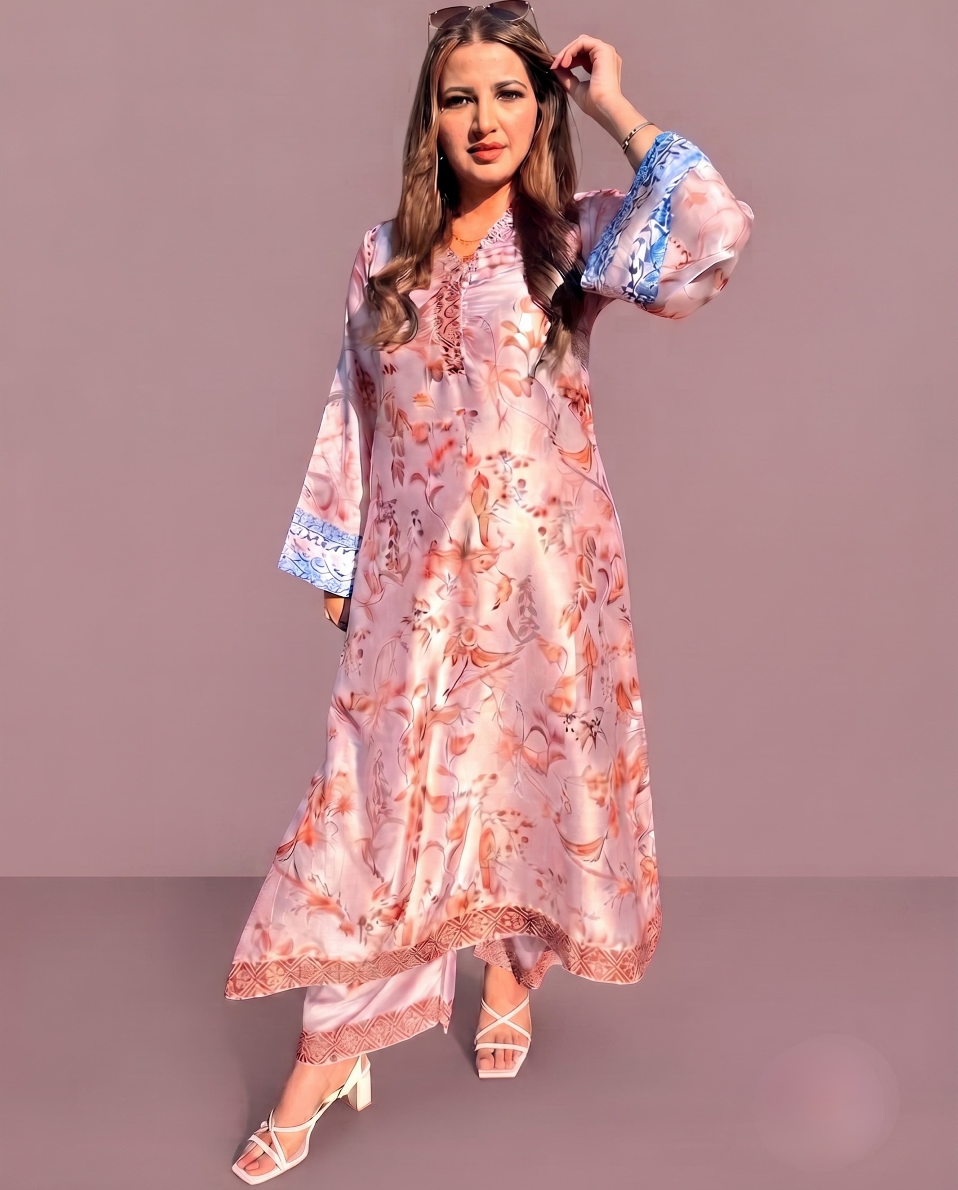 35SV Heatwave Ready | Silk Kaftans in 2 Stunning Colours Summer treading printed kaftans emblished neckline women’s coords image 2
