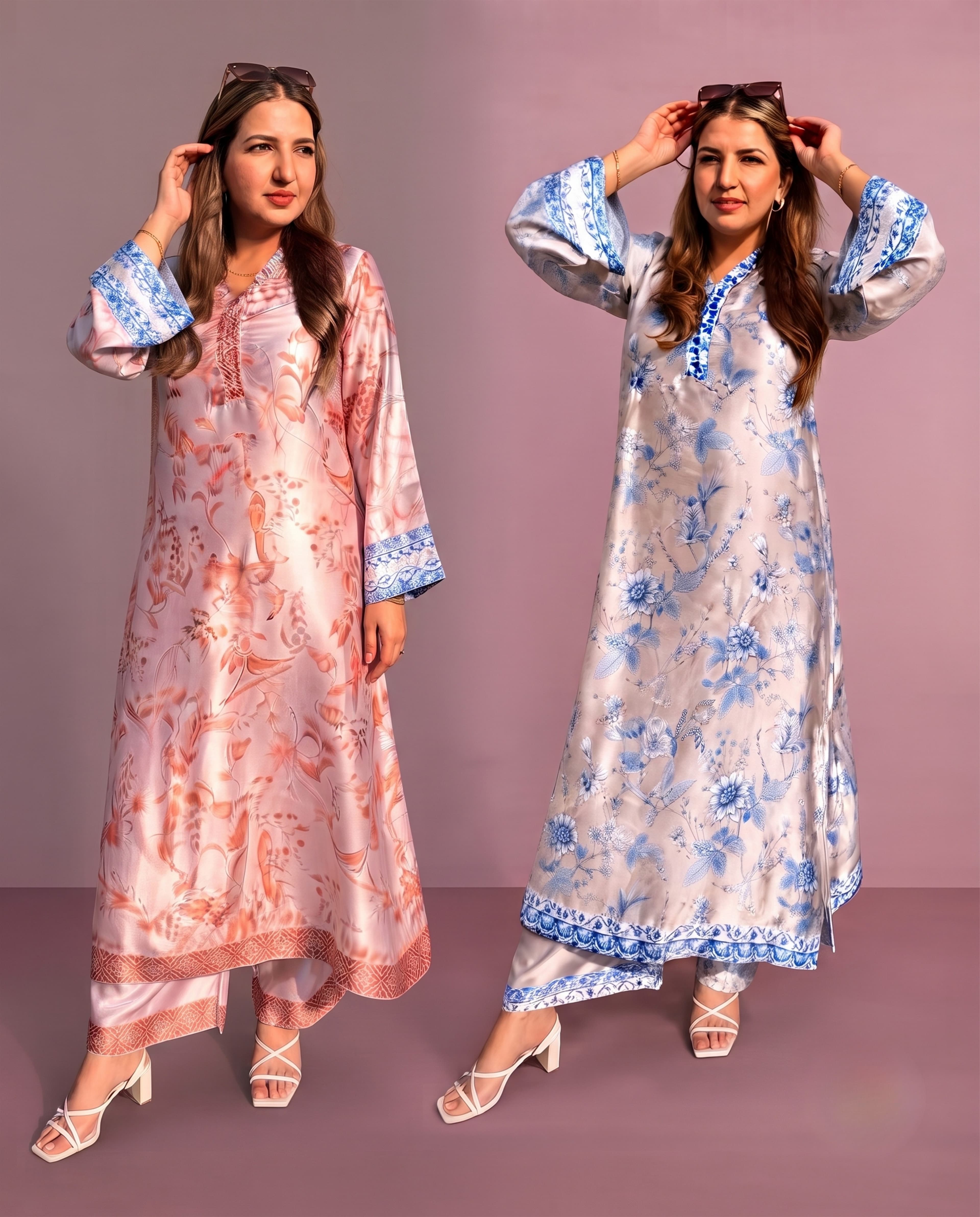 35SV Heatwave Ready | Silk Kaftans in 2 Stunning Colours Summer treading printed kaftans emblished neckline women’s coords image 1