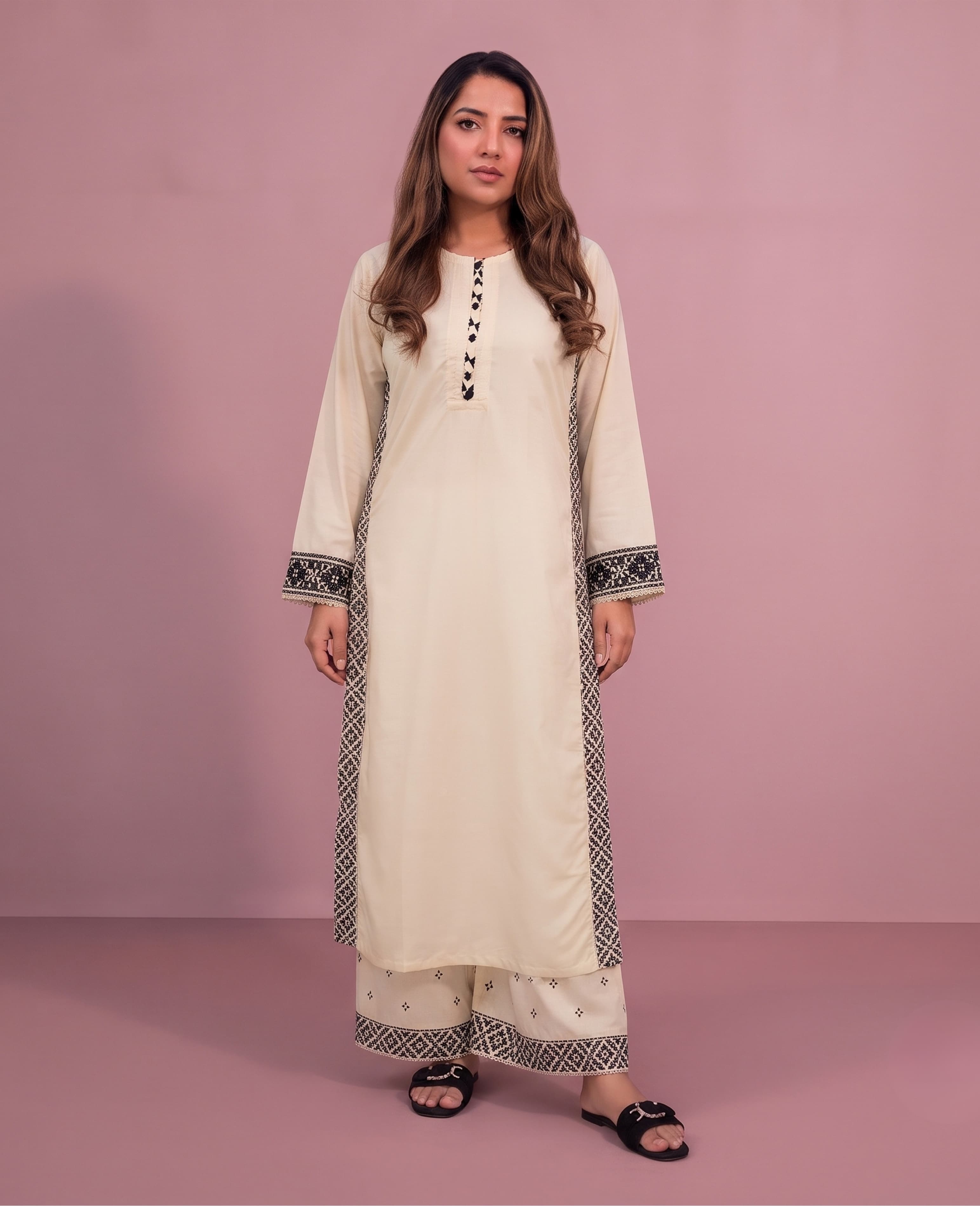 5AQ Perfect wide palazzo Long Modest Co-Ord Set | Trending Summer Embroidery image 2