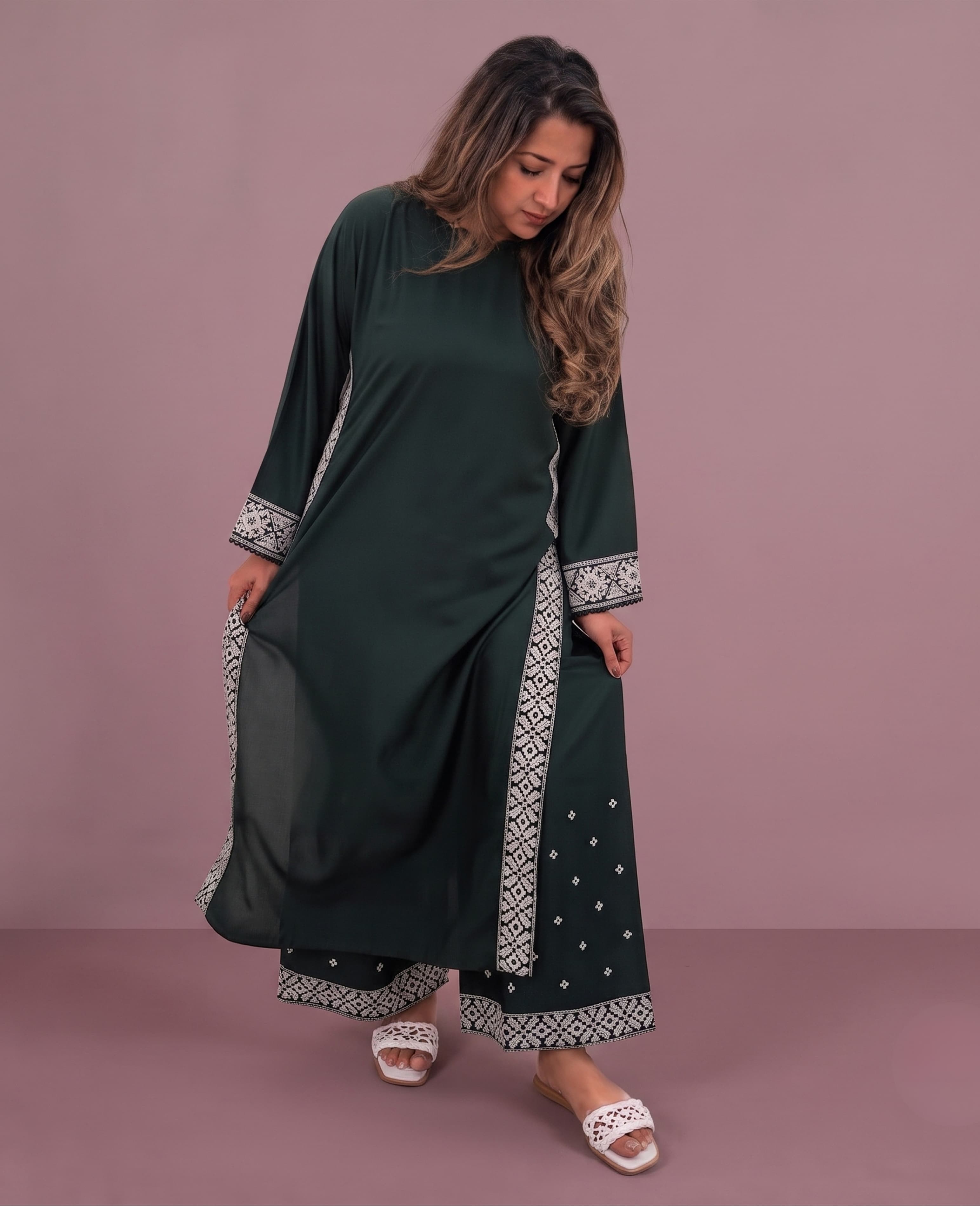 5AQ Perfect wide palazzo Long Modest Co-Ord Set | Trending Summer Embroidery image 3