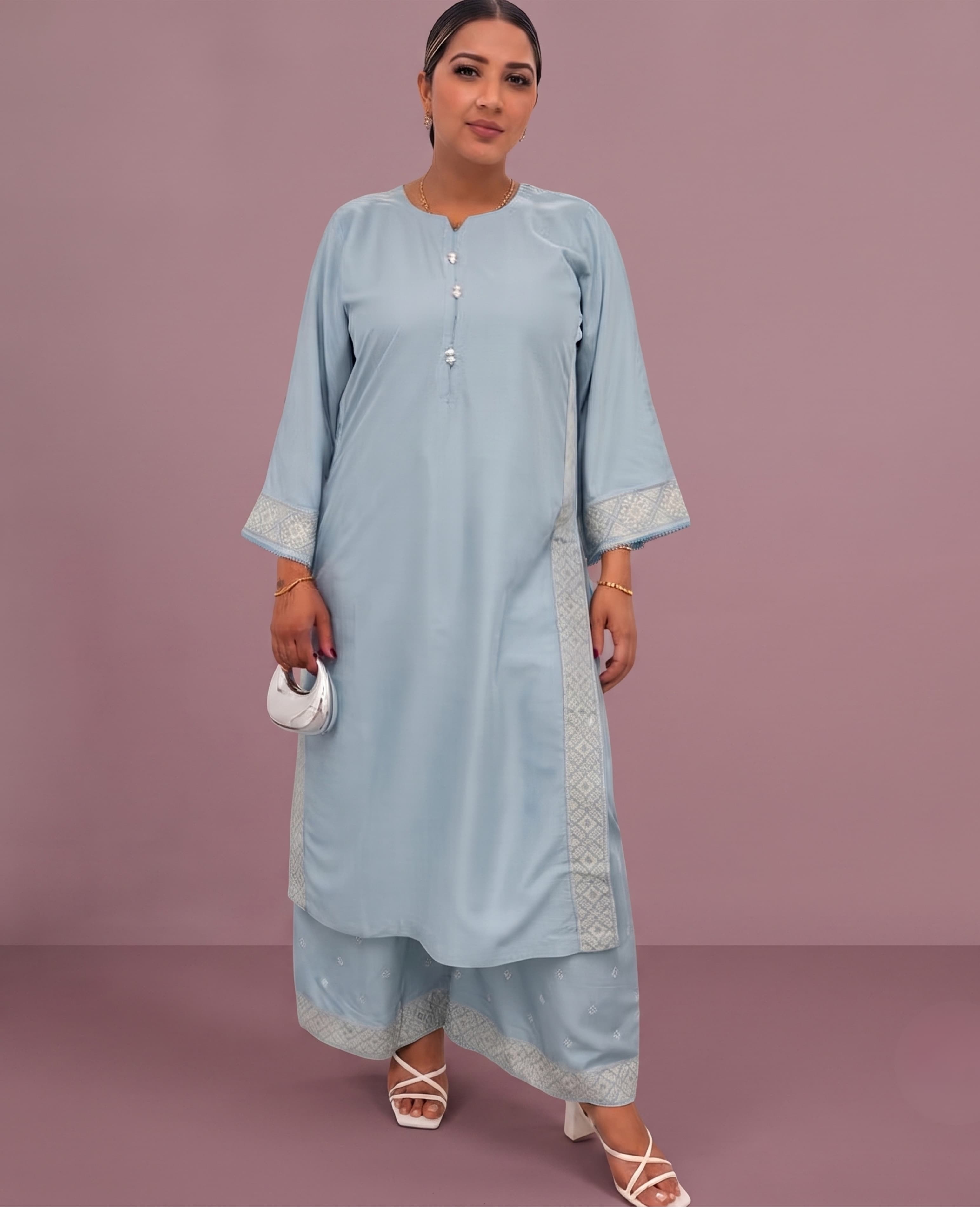 5AQ Perfect wide palazzo Long Modest Co-Ord Set | Trending Summer Embroidery image 4