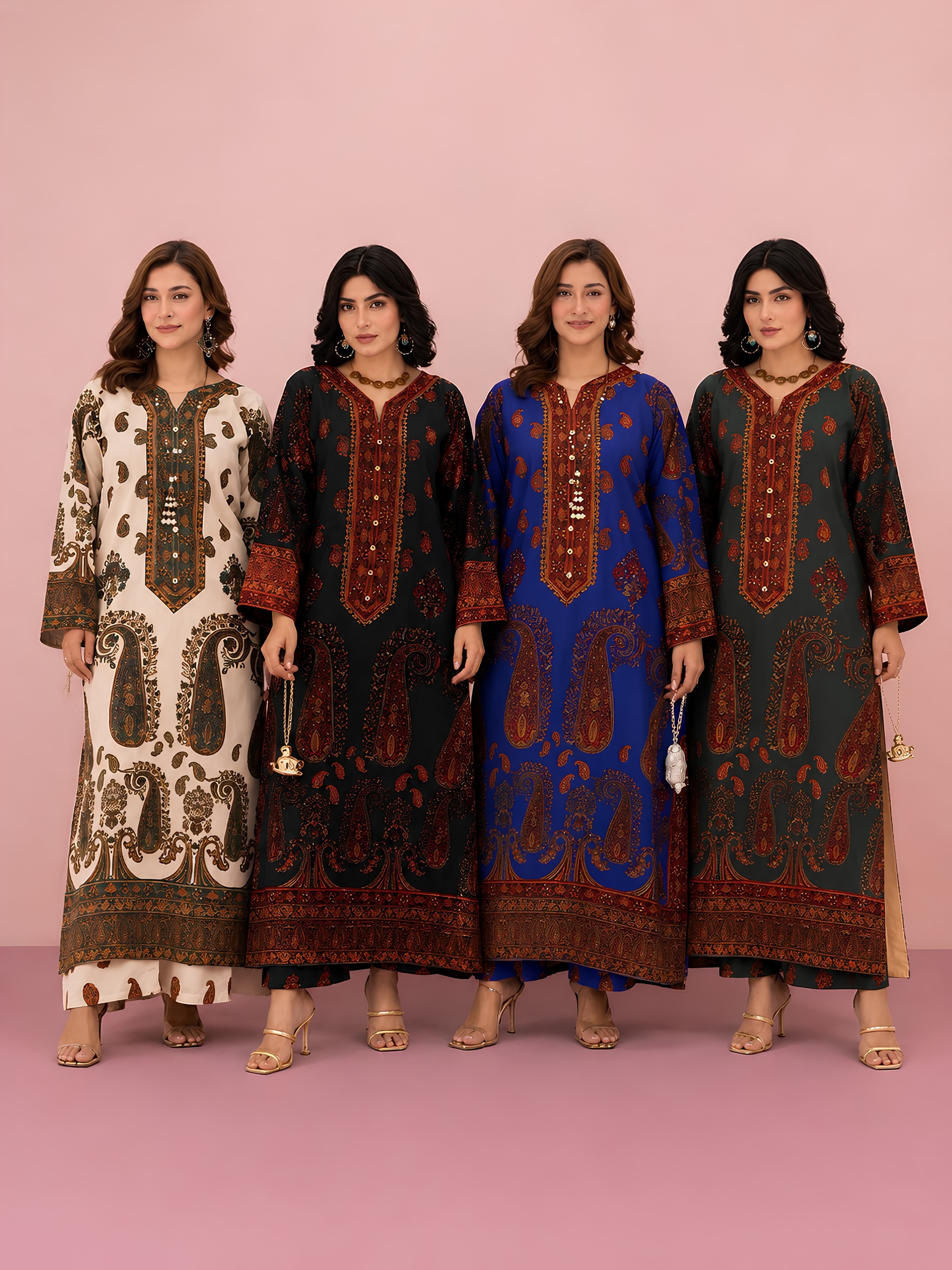 76DA Relax Fit Viral Paisley Print Poly Lawn Silk Kaftan – Modest UK Summer Outfit | Luxury Girls Party & Holiday Wear image 1