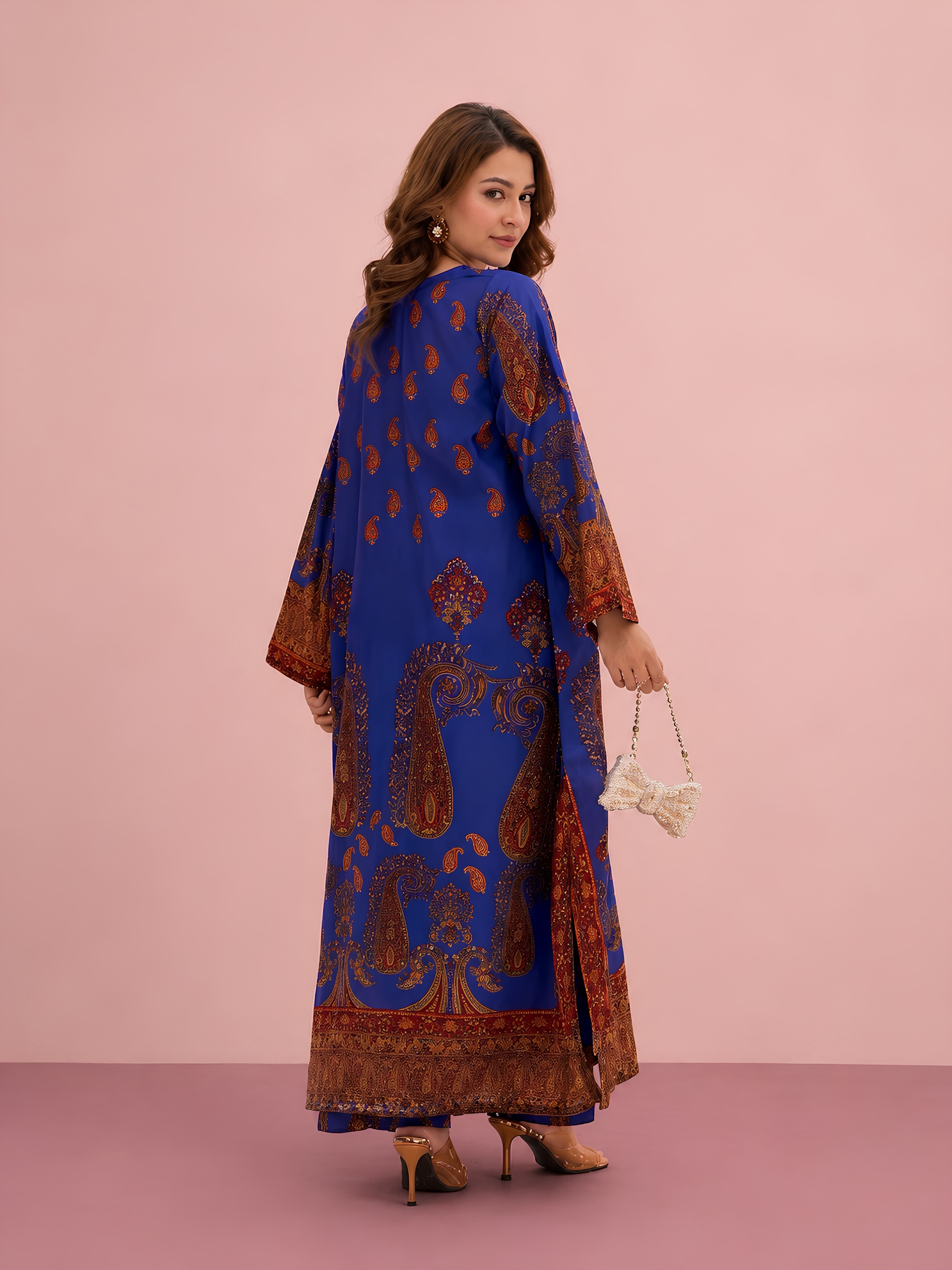 76DA Relax Fit Viral Paisley Print Poly Lawn Silk Kaftan – Modest UK Summer Outfit | Luxury Girls Party & Holiday Wear image 5