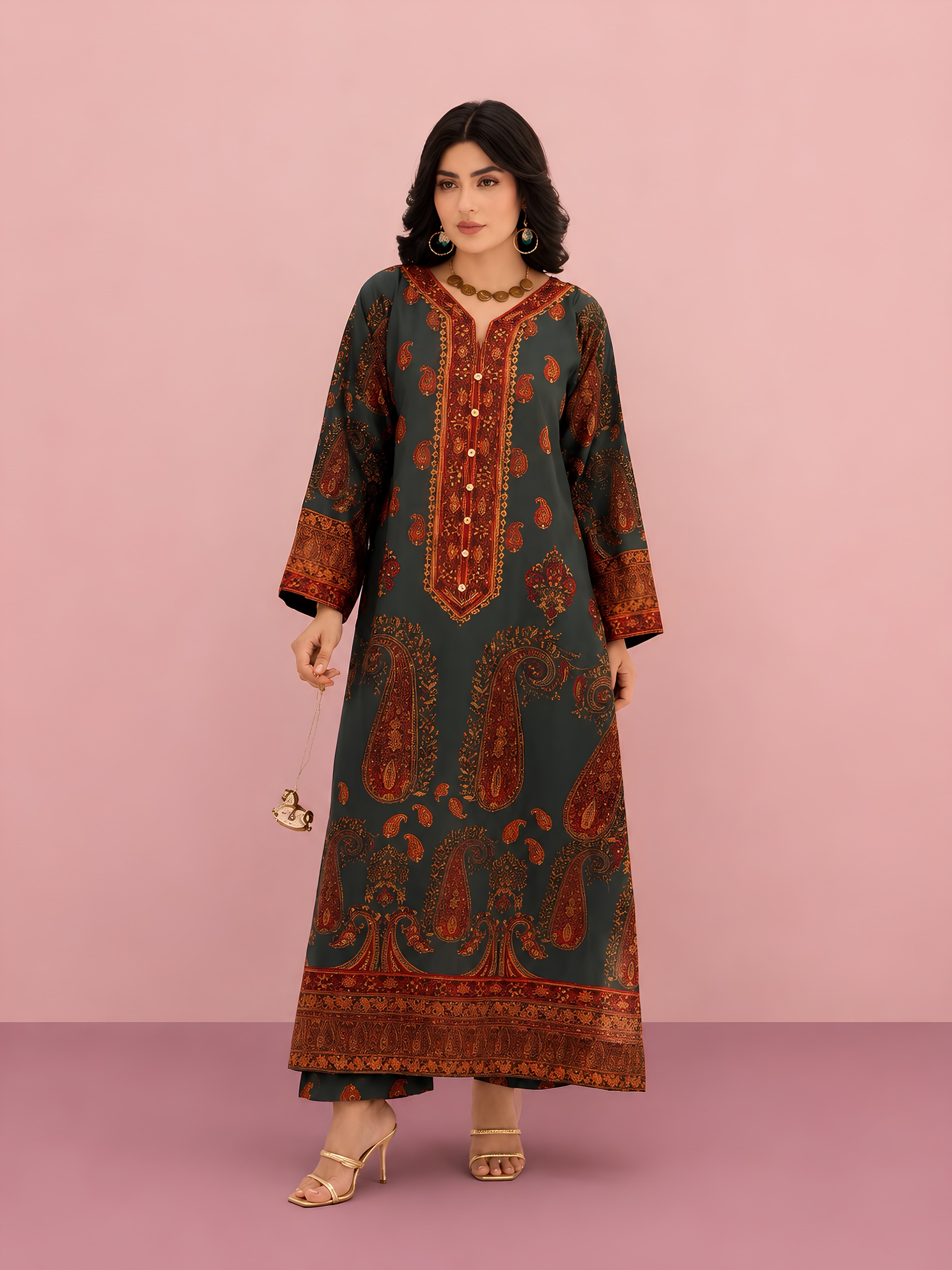 76DA Relax Fit Viral Paisley Print Poly Lawn Silk Kaftan – Modest UK Summer Outfit | Luxury Girls Party & Holiday Wear image 6