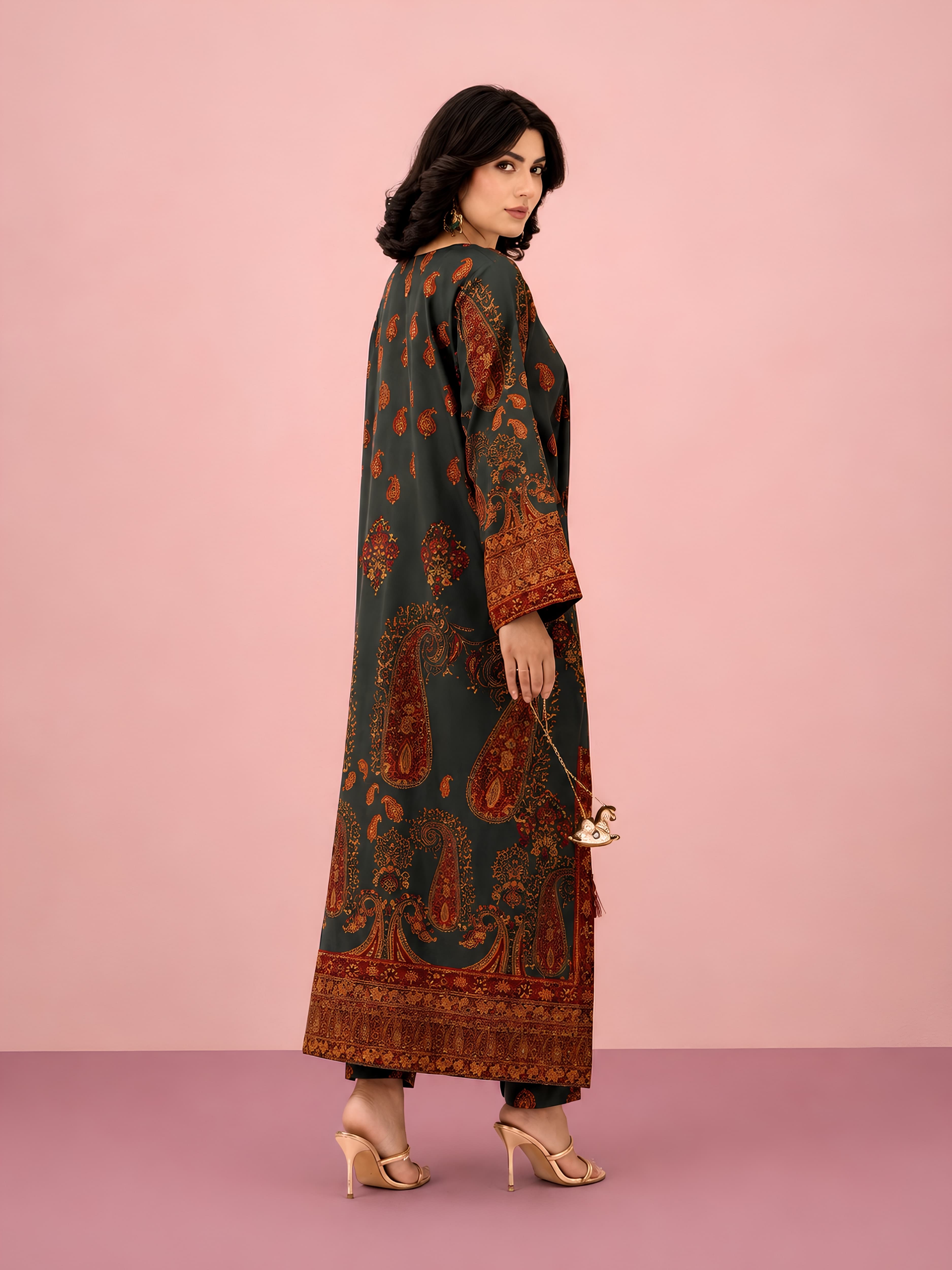 76DA Relax Fit Viral Paisley Print Poly Lawn Silk Kaftan – Modest UK Summer Outfit | Luxury Girls Party & Holiday Wear image 7