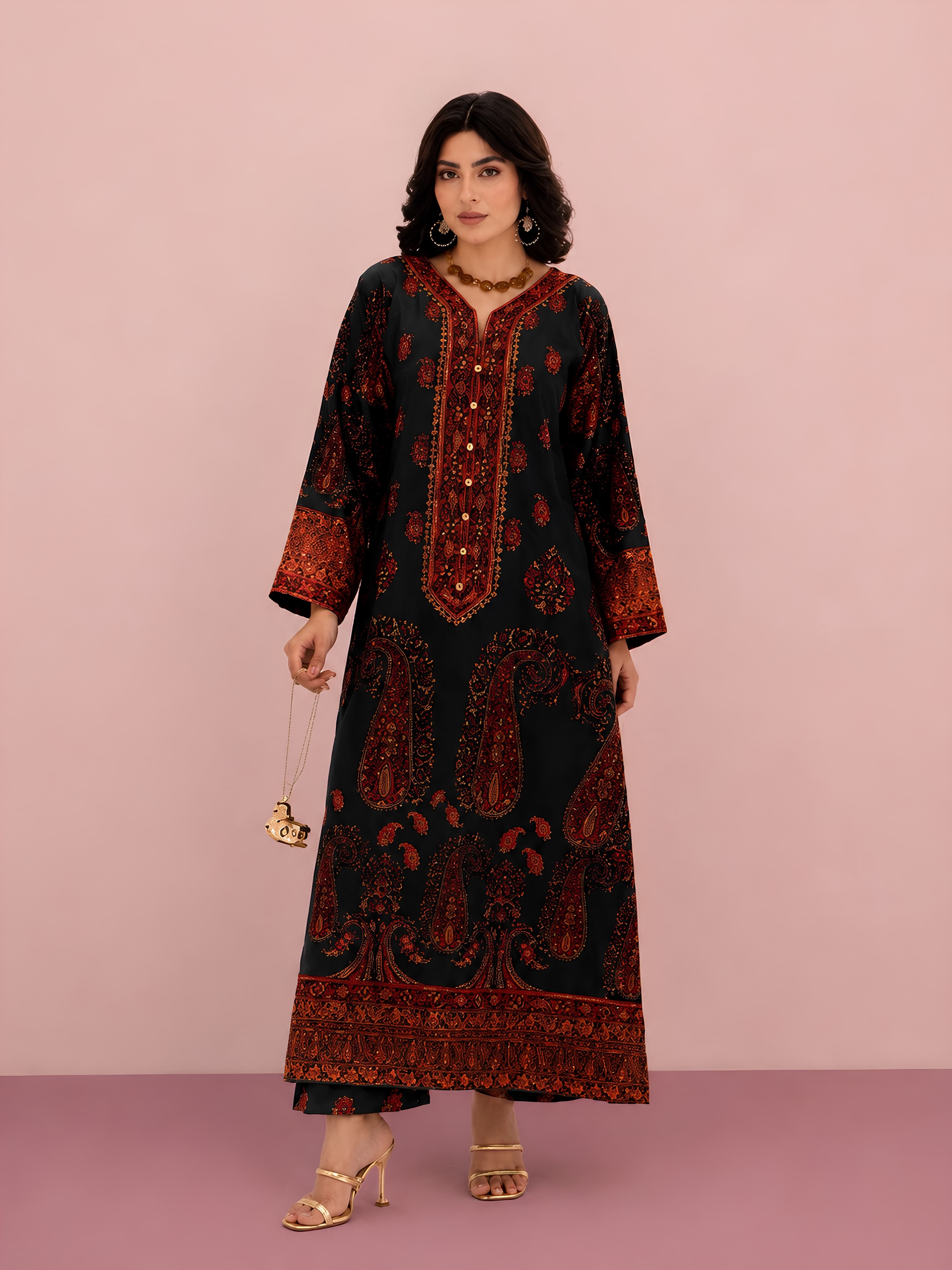 76DA Relax Fit Viral Paisley Print Poly Lawn Silk Kaftan – Modest UK Summer Outfit | Luxury Girls Party & Holiday Wear image 8