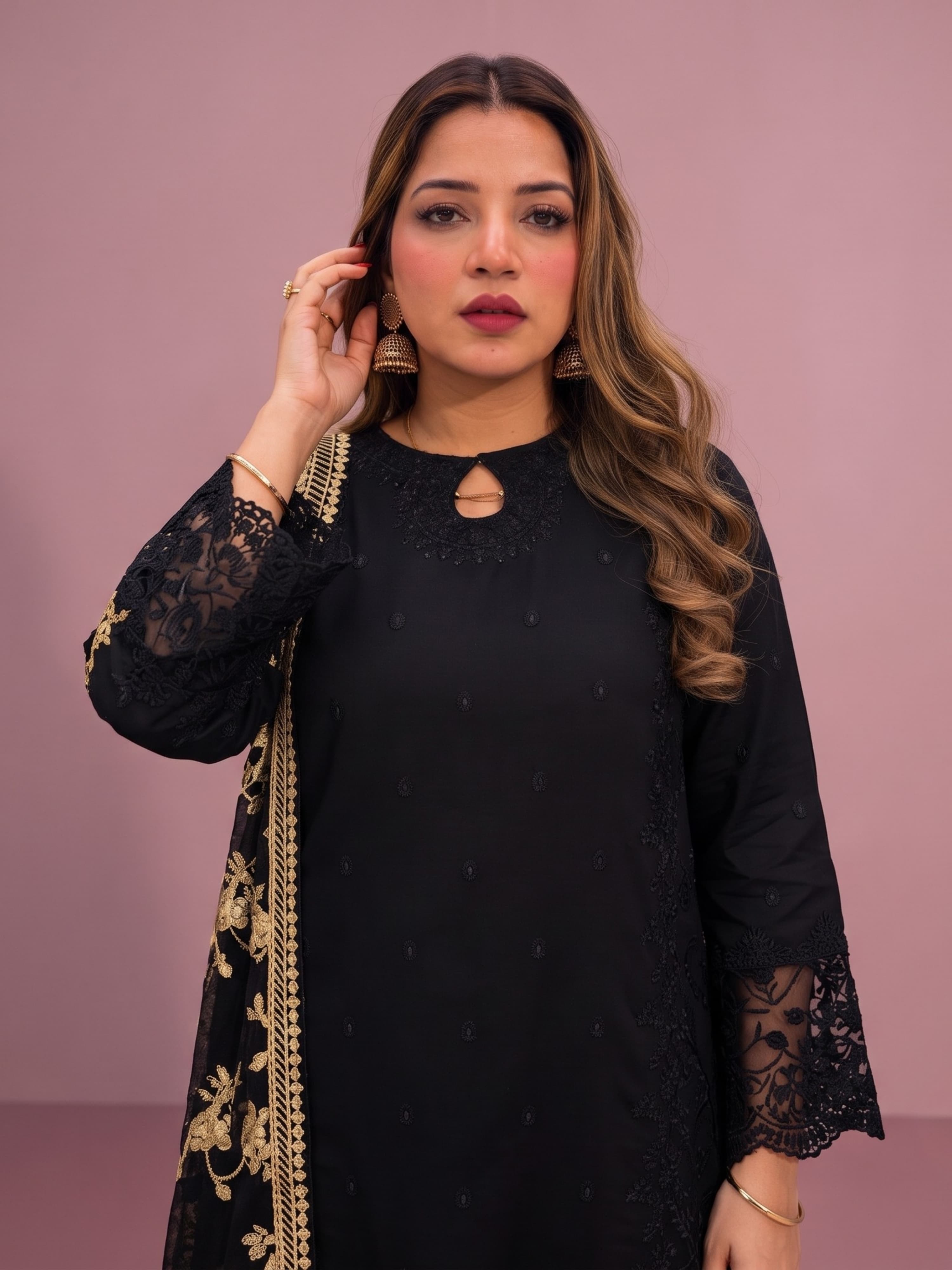 87GS Exclusive Black Gold Chiffon Suit | Wedding Party Must-Have salwar kameez Pakistani Indian fashion Womenswear kids image 2