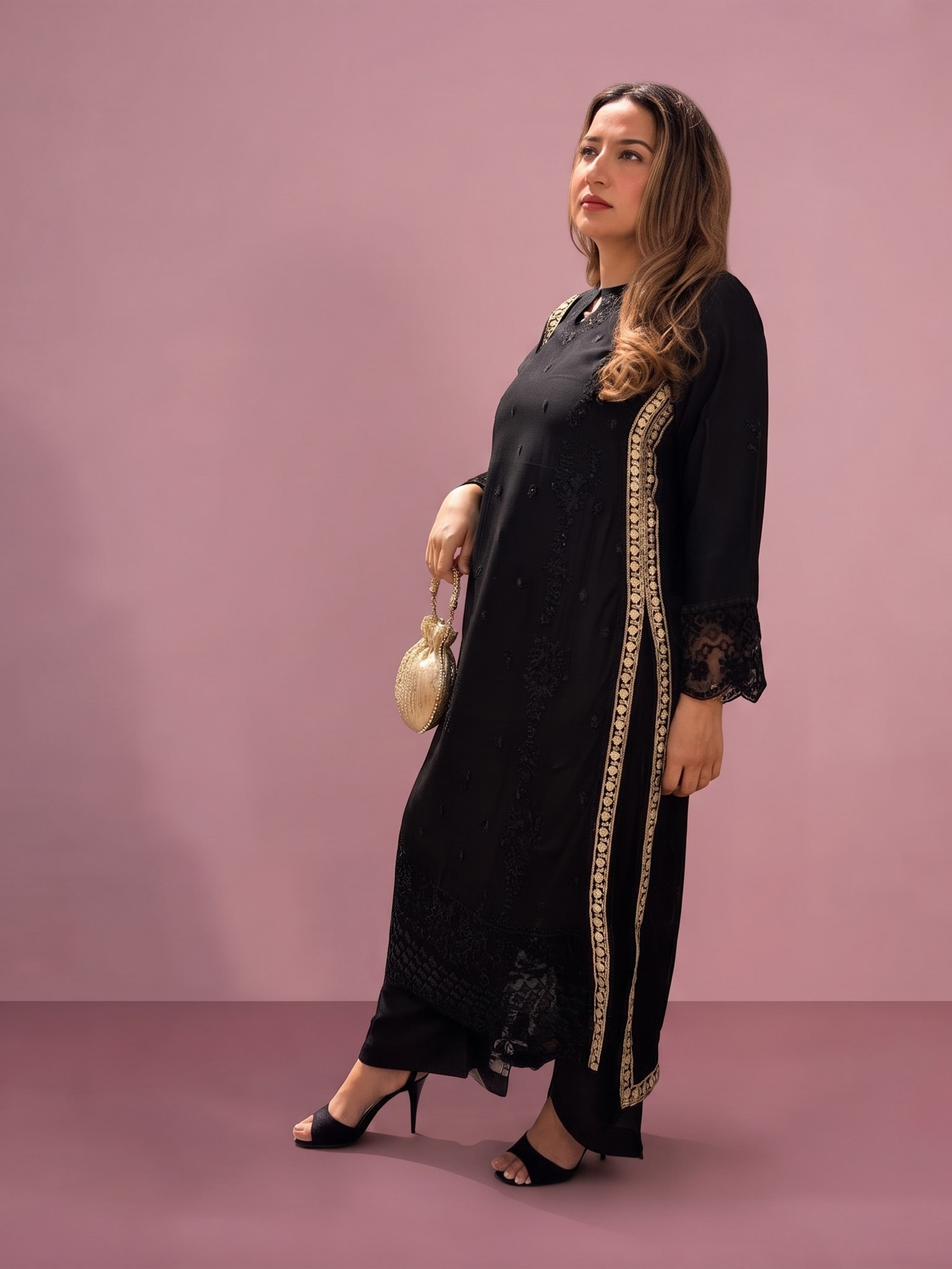 87GS Exclusive Black Gold Chiffon Suit | Wedding Party Must-Have salwar kameez Pakistani Indian fashion Womenswear kids image 3