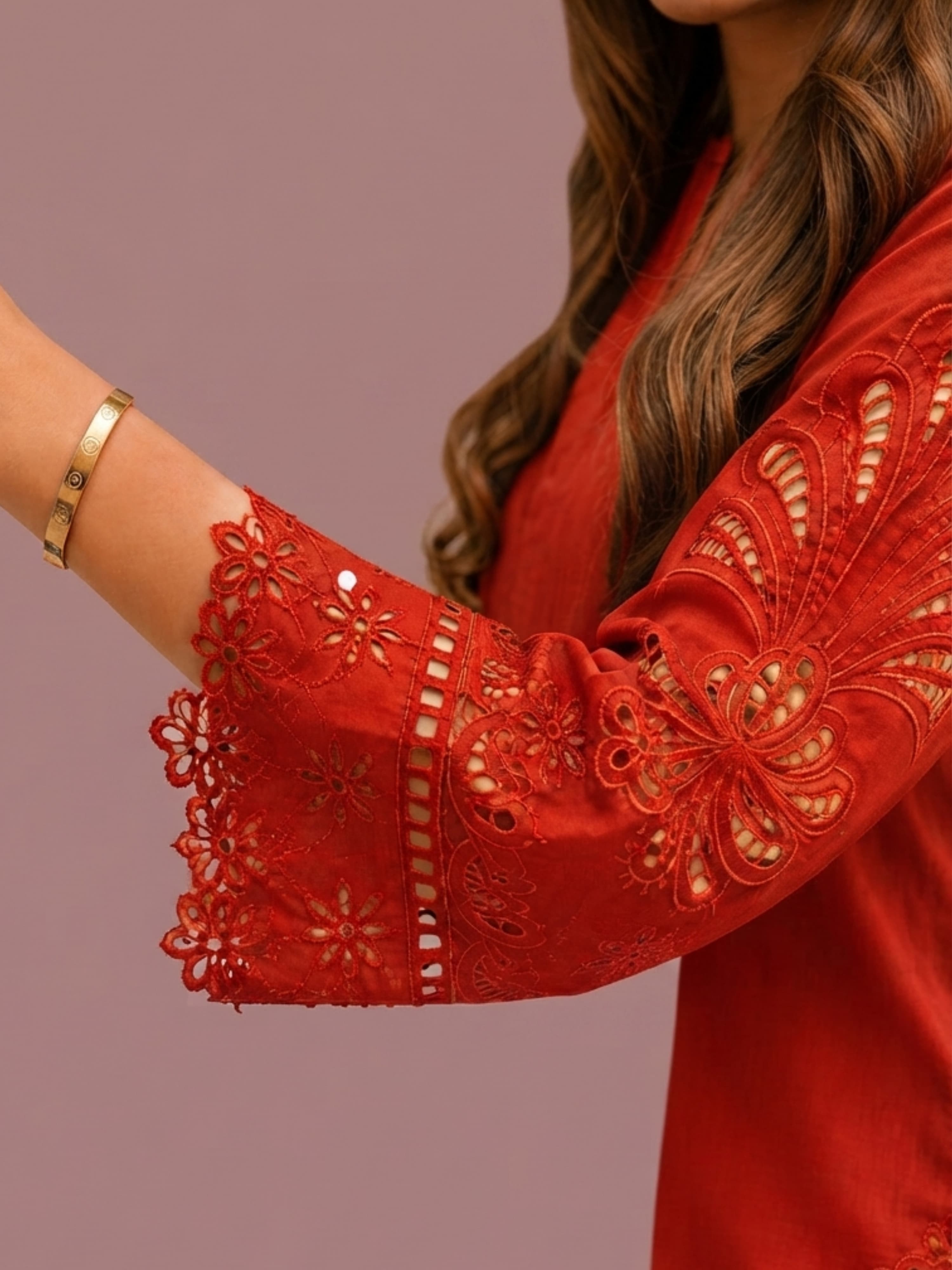 88FQ Burnt orange linen Borg cutwork arms coord set LIMITED stock modern design Pakistani Indian fashion designer ensemble womenswear Clothing Suits Comfort 2 piece Coord set image 3