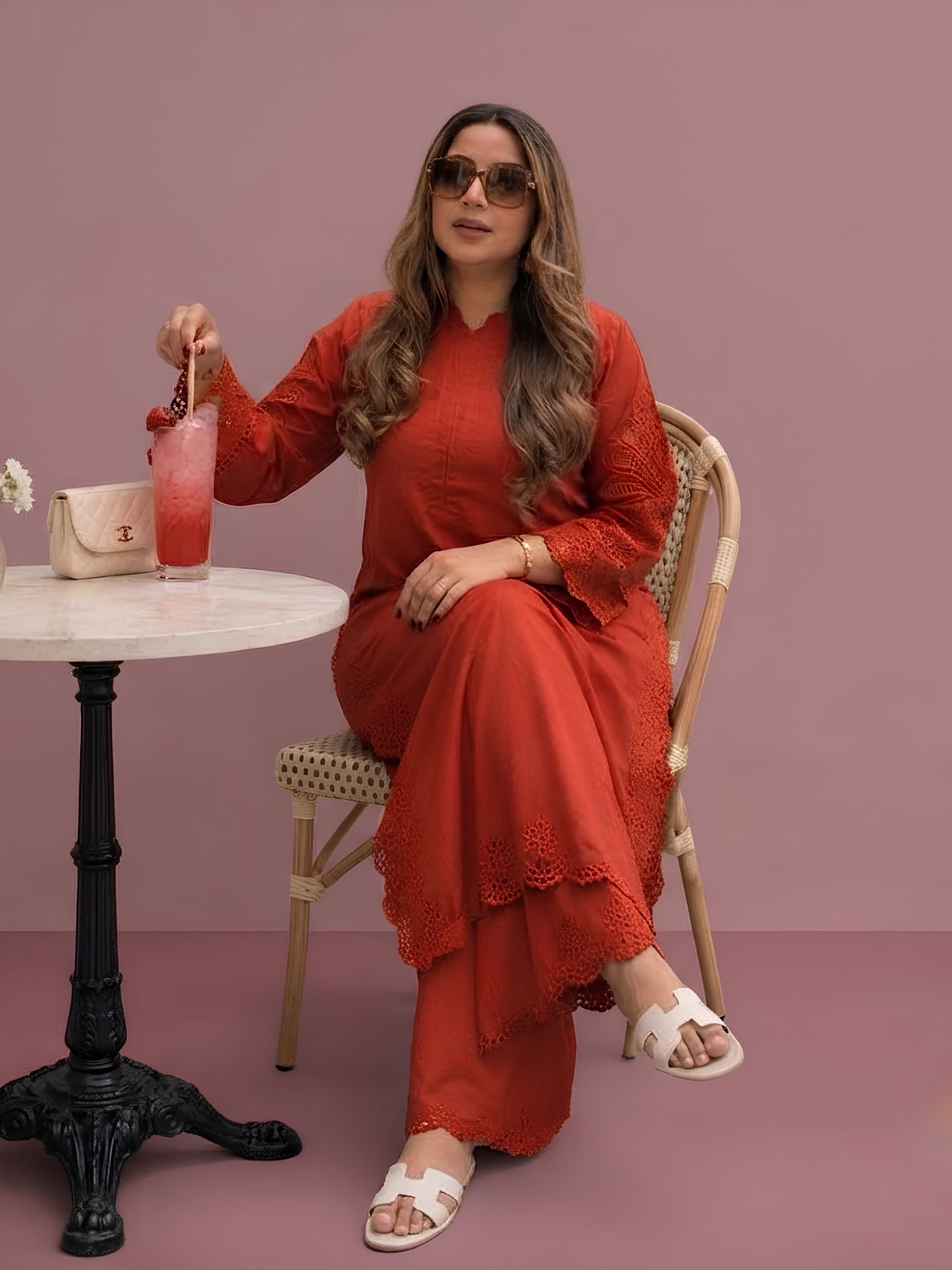 88FQ Burnt orange linen Borg cutwork arms coord set LIMITED stock modern design Pakistani Indian fashion designer ensemble womenswear Clothing Suits Comfort 2 piece Coord set image 1