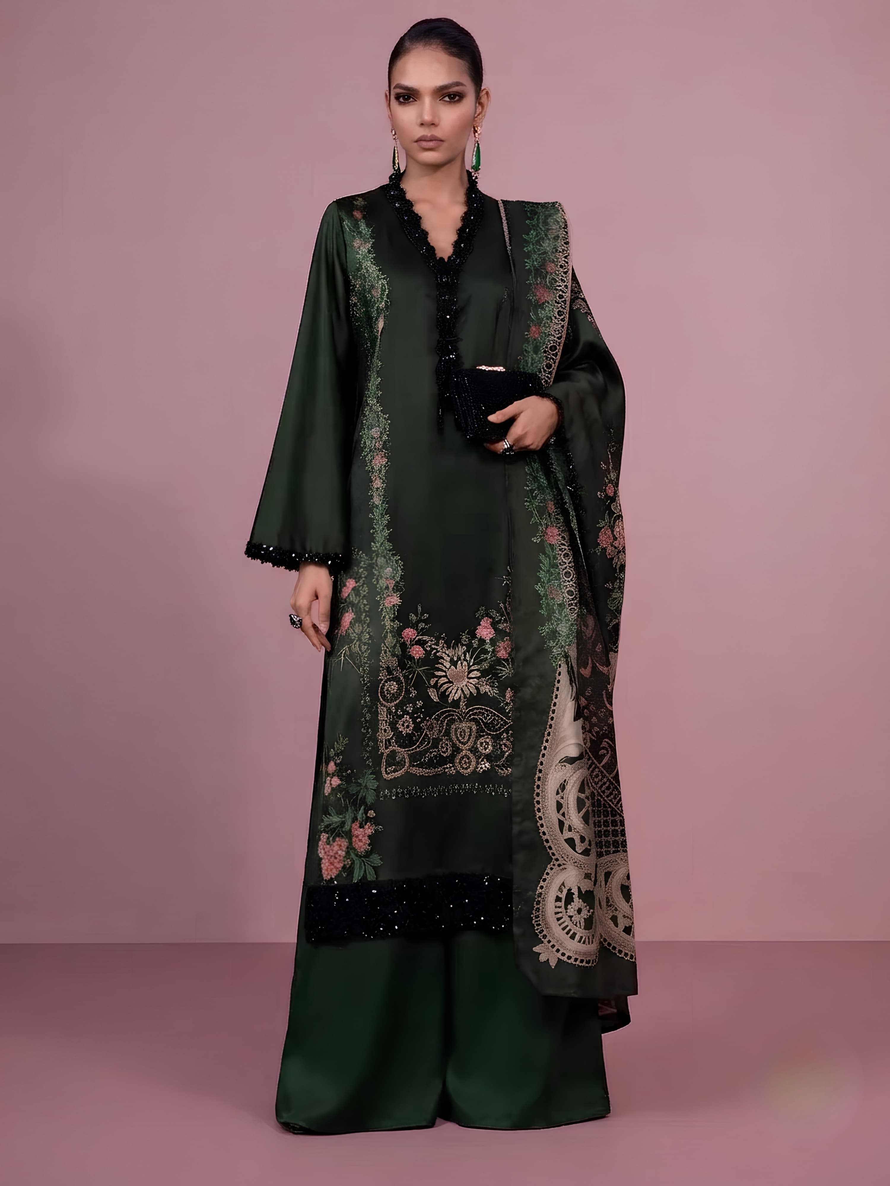 9H52 Lux Silk Collection Suits Salwar Kameez Pakistani Indian Exclusive Designer Styles with Lace & Sequin Detailing Premium Silk Fabric for UK Summer & Holidays image 4
