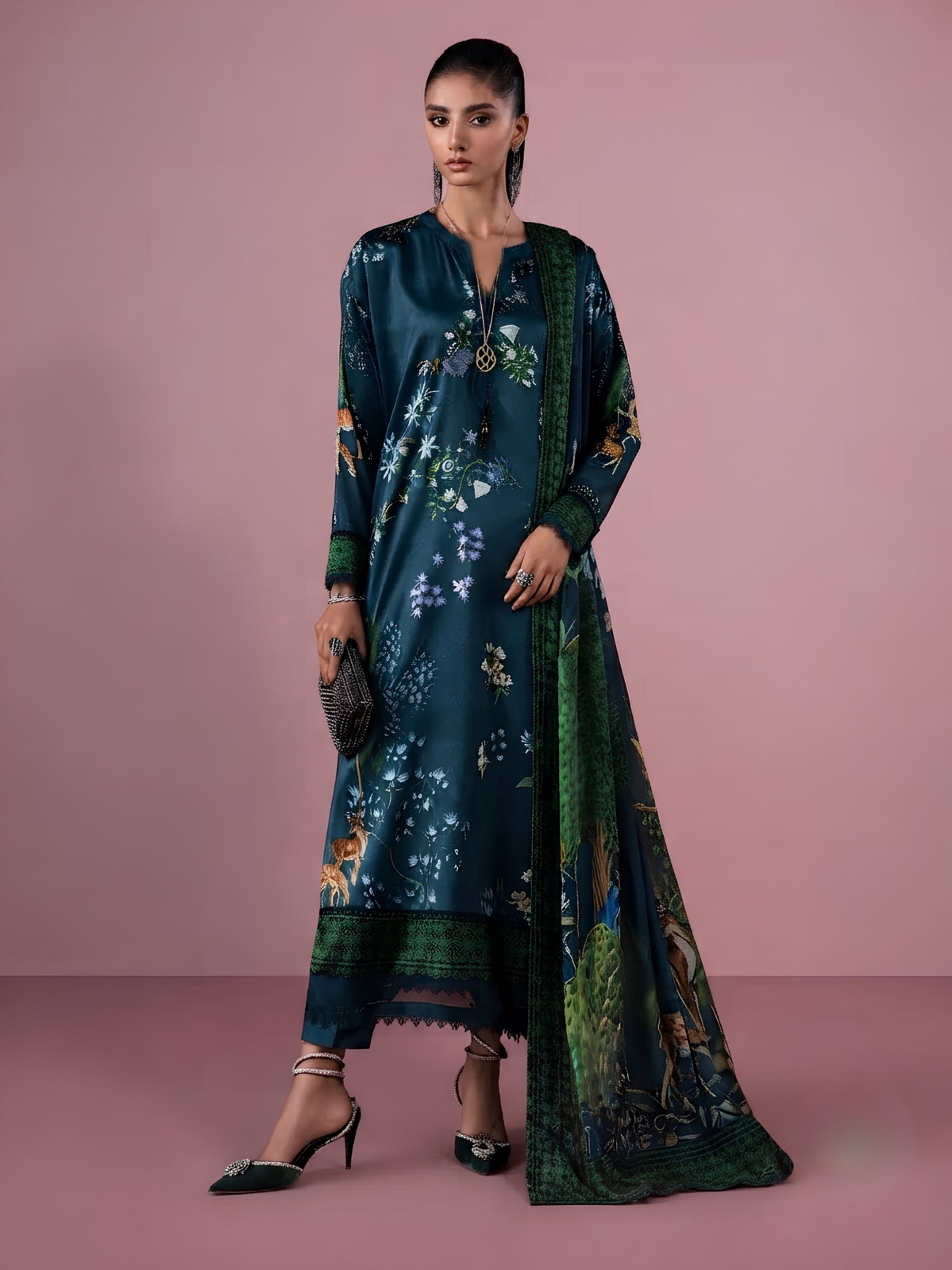 9H52 Lux Silk Collection Suits Salwar Kameez Pakistani Indian Exclusive Designer Styles with Lace & Sequin Detailing Premium Silk Fabric for UK Summer & Holidays image 5