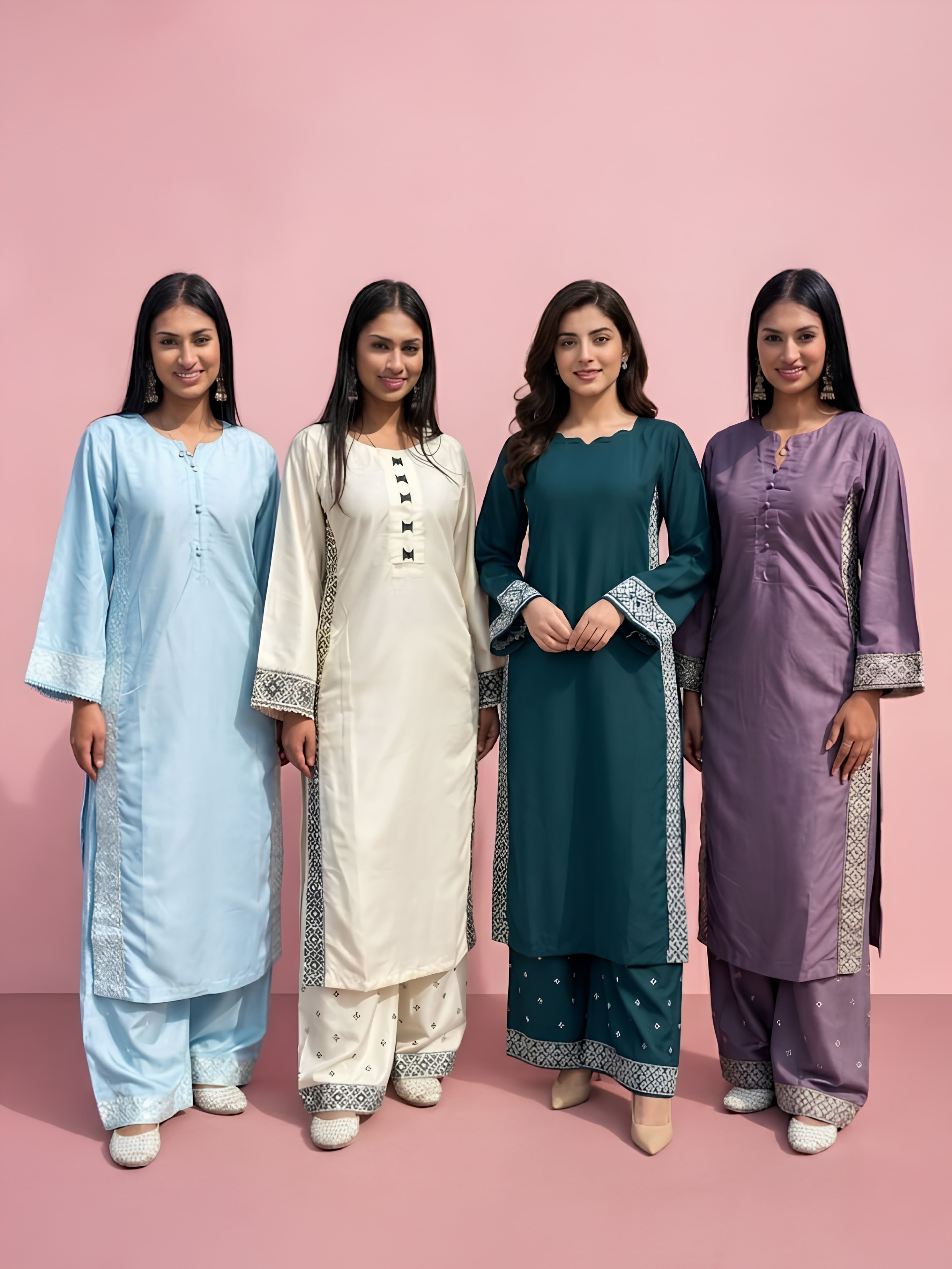 RVG linen 2pc Palazzo Embroidered Trouser modern modest trending viral women’s sets image 1