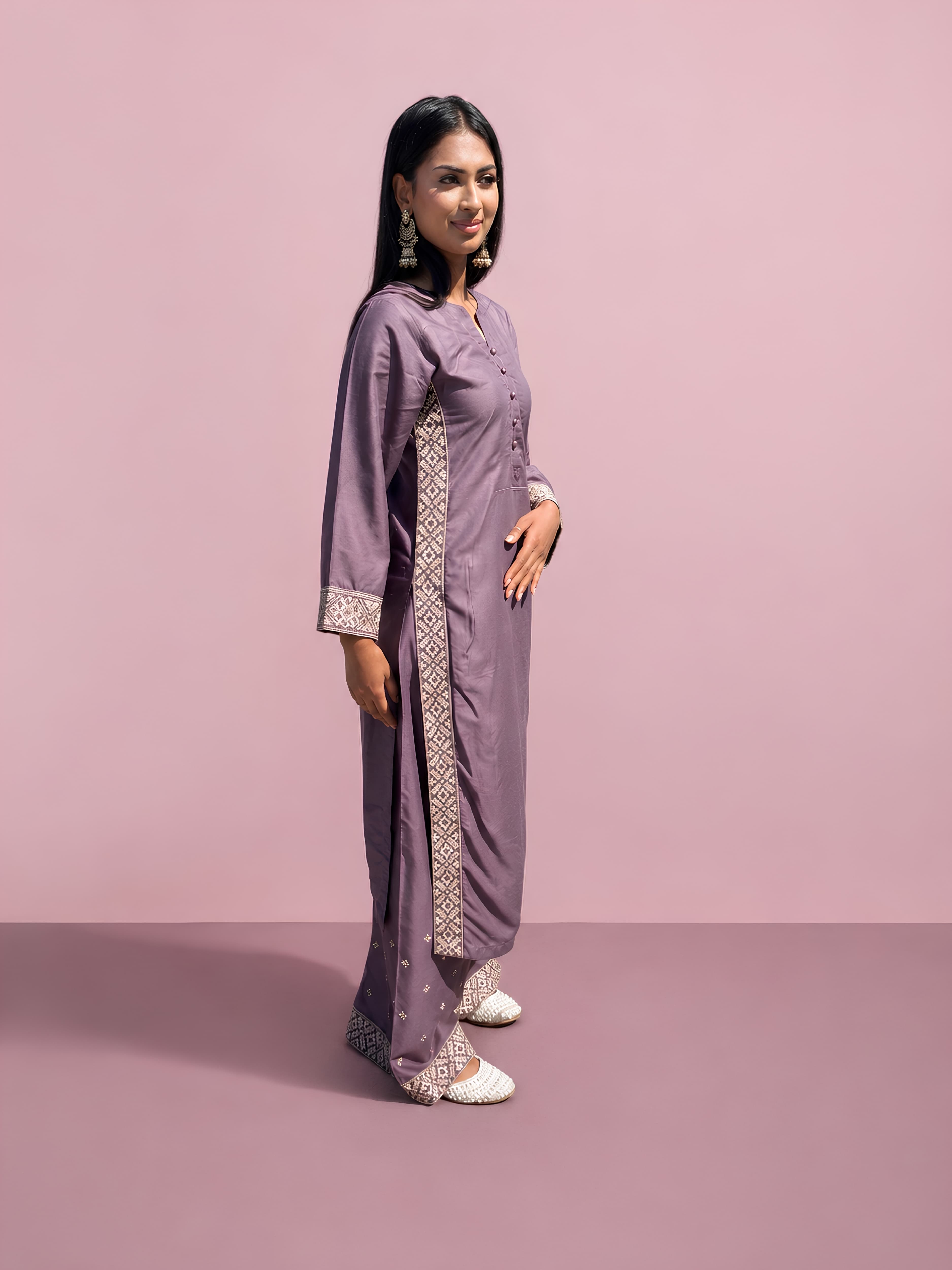 RVG linen 2pc Palazzo Embroidered Trouser modern modest trending viral women’s sets image 3