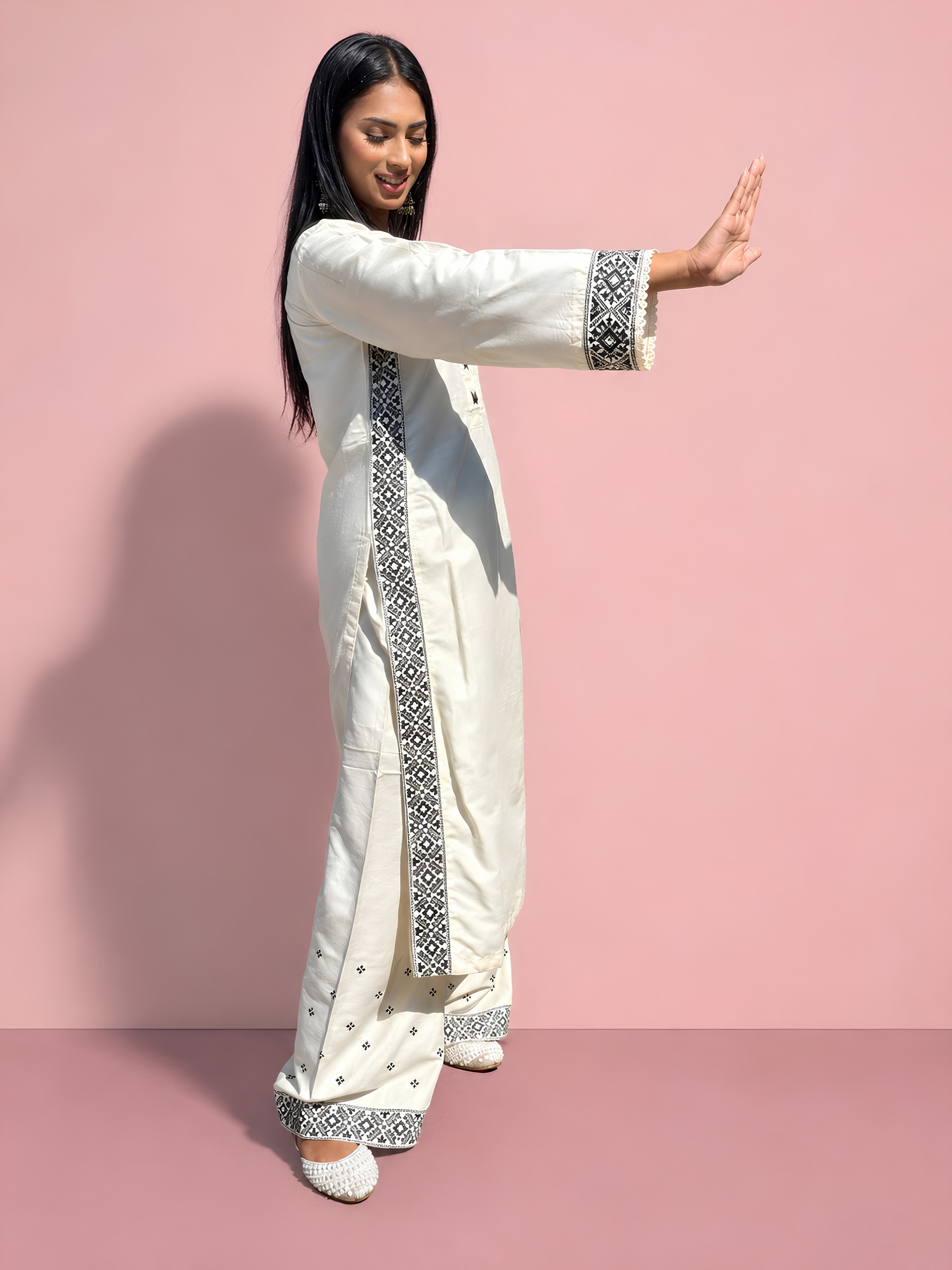 RVG linen 2pc Palazzo Embroidered Trouser modern modest trending viral women’s sets image 8