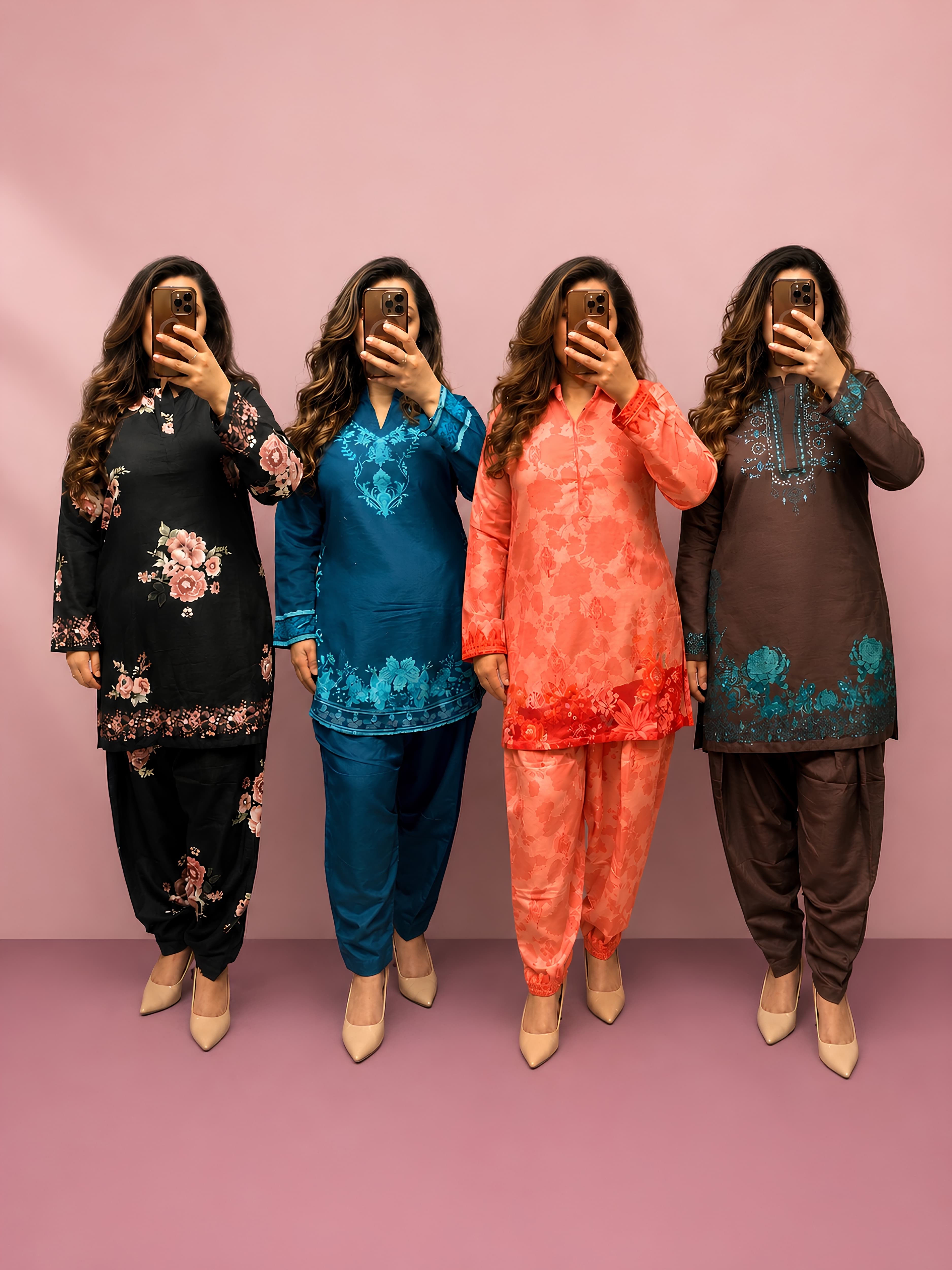 S173 new season slub silk digital printed COORDS tradtional fashion modest 2pc womens set s-xl spring summer modest wear image 1