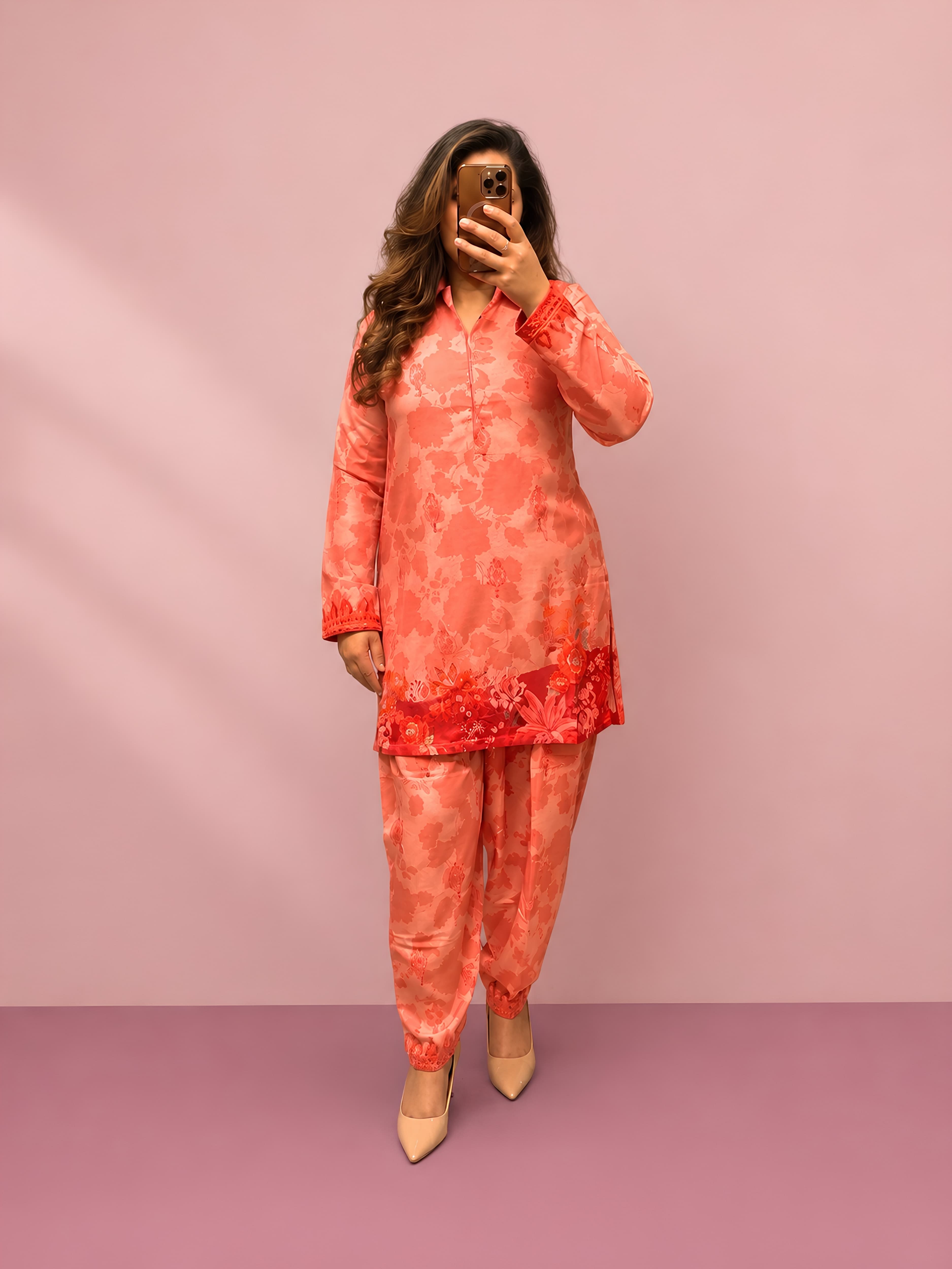 S173 new season slub silk digital printed COORDS tradtional fashion modest 2pc womens set s-xl spring summer modest wear image 3