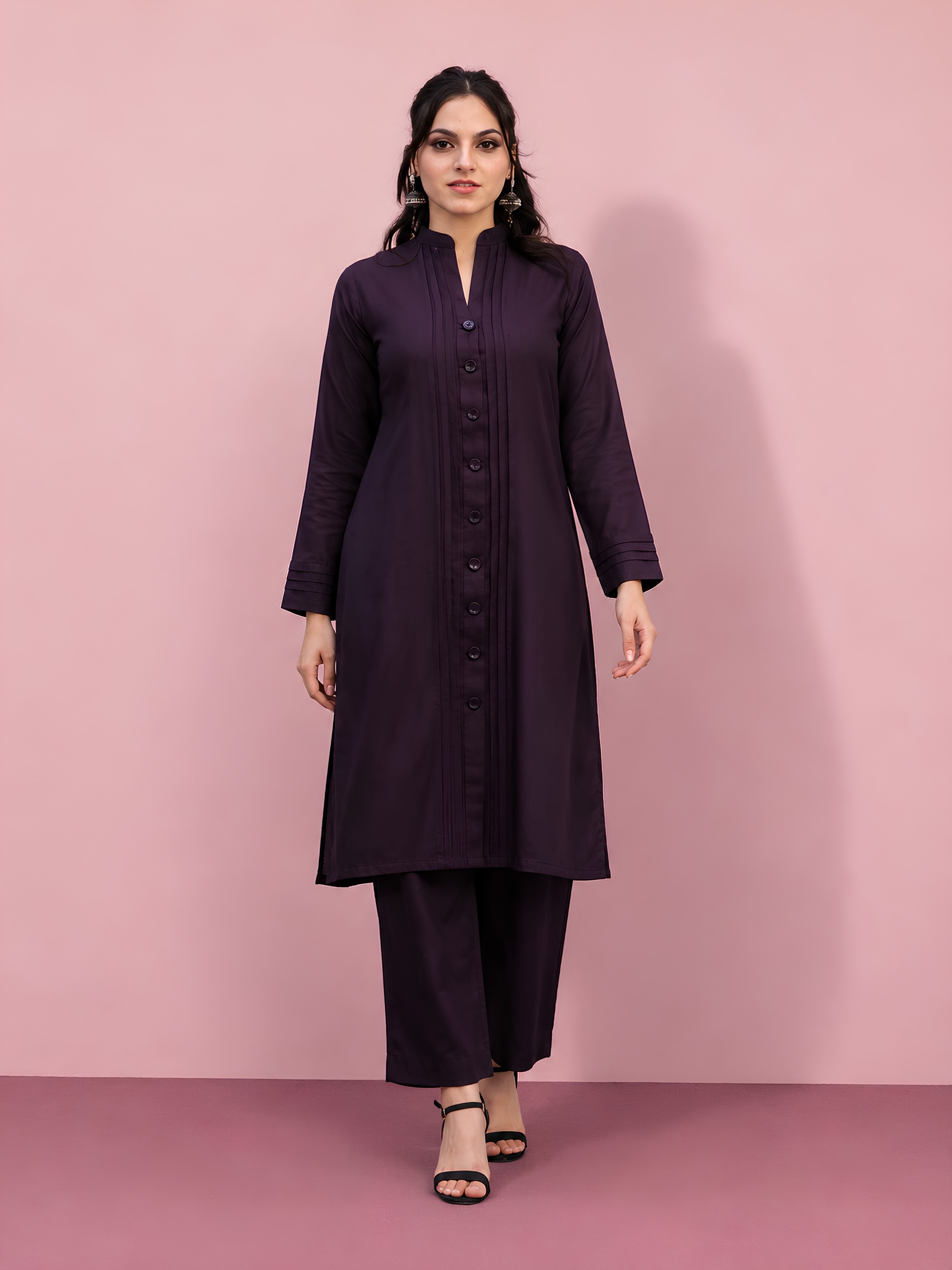 971A new simple dhanak material with Palachi scarf pleated kameez with button detailed salwar kameez Pakistani Indian tradtional fashion causal wear womenswear causal everyday wear warm image 5