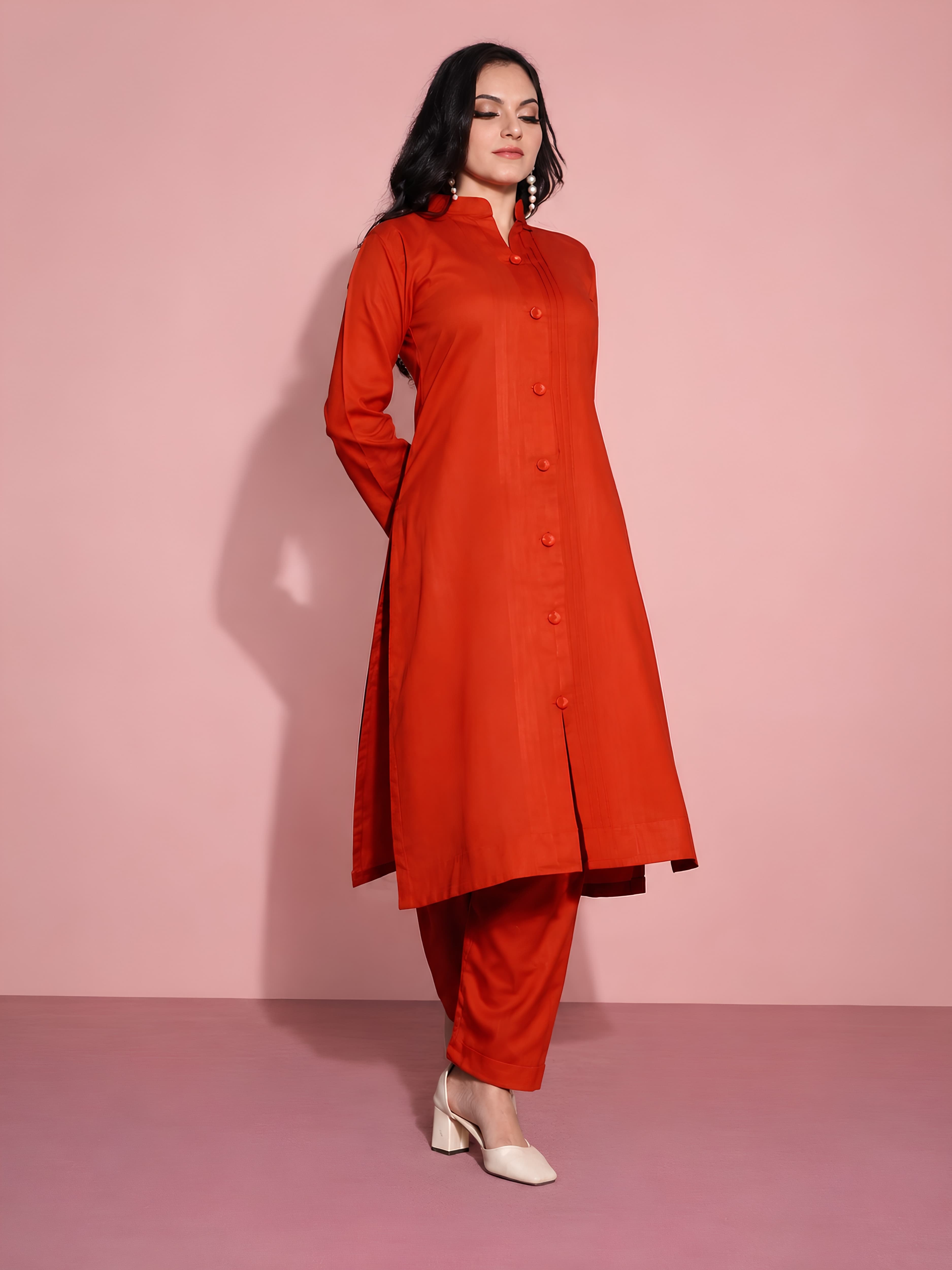 971A new simple dhanak material with Palachi scarf pleated kameez with button detailed salwar kameez Pakistani Indian tradtional fashion causal wear womenswear causal everyday wear warm image 4