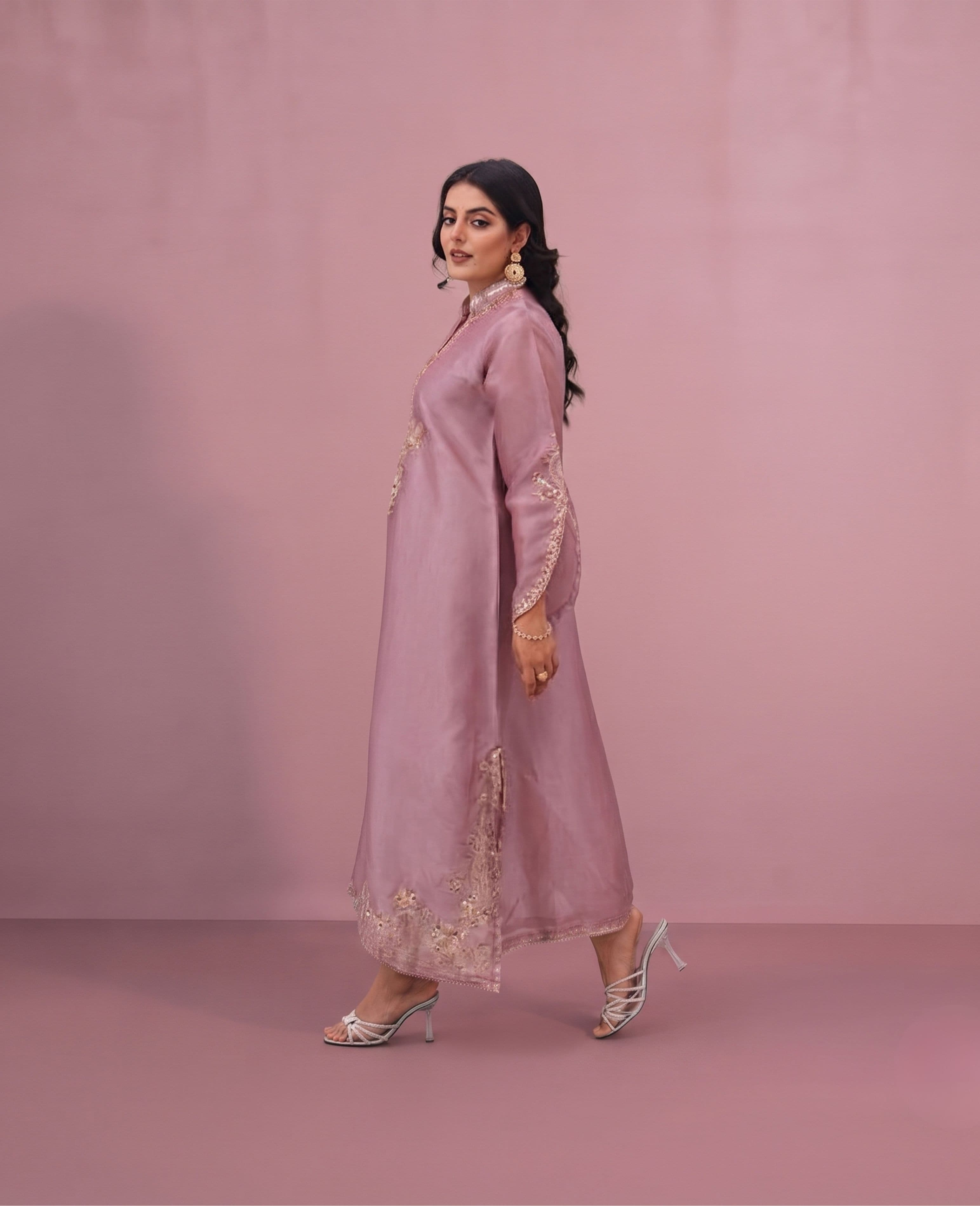 U423 Relax Fit Sheesha Silk Kaftan Luxury Embroidered Long Length Modest Wear hand emblishment womenswear summer style image 3