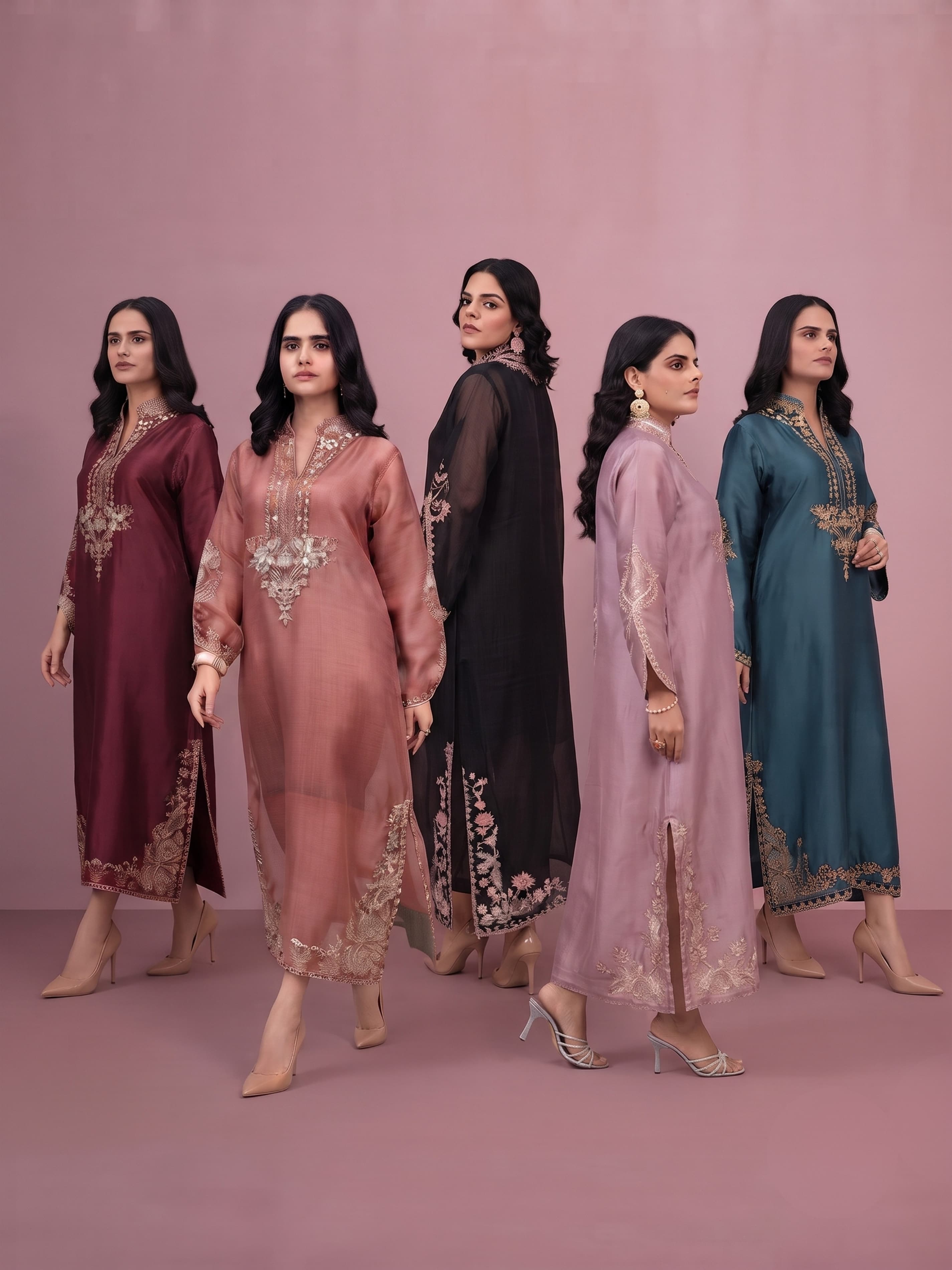 U423 Relax Fit Sheesha Silk Kaftan Luxury Embroidered Long Length Modest Wear hand emblishment womenswear summer style image 1
